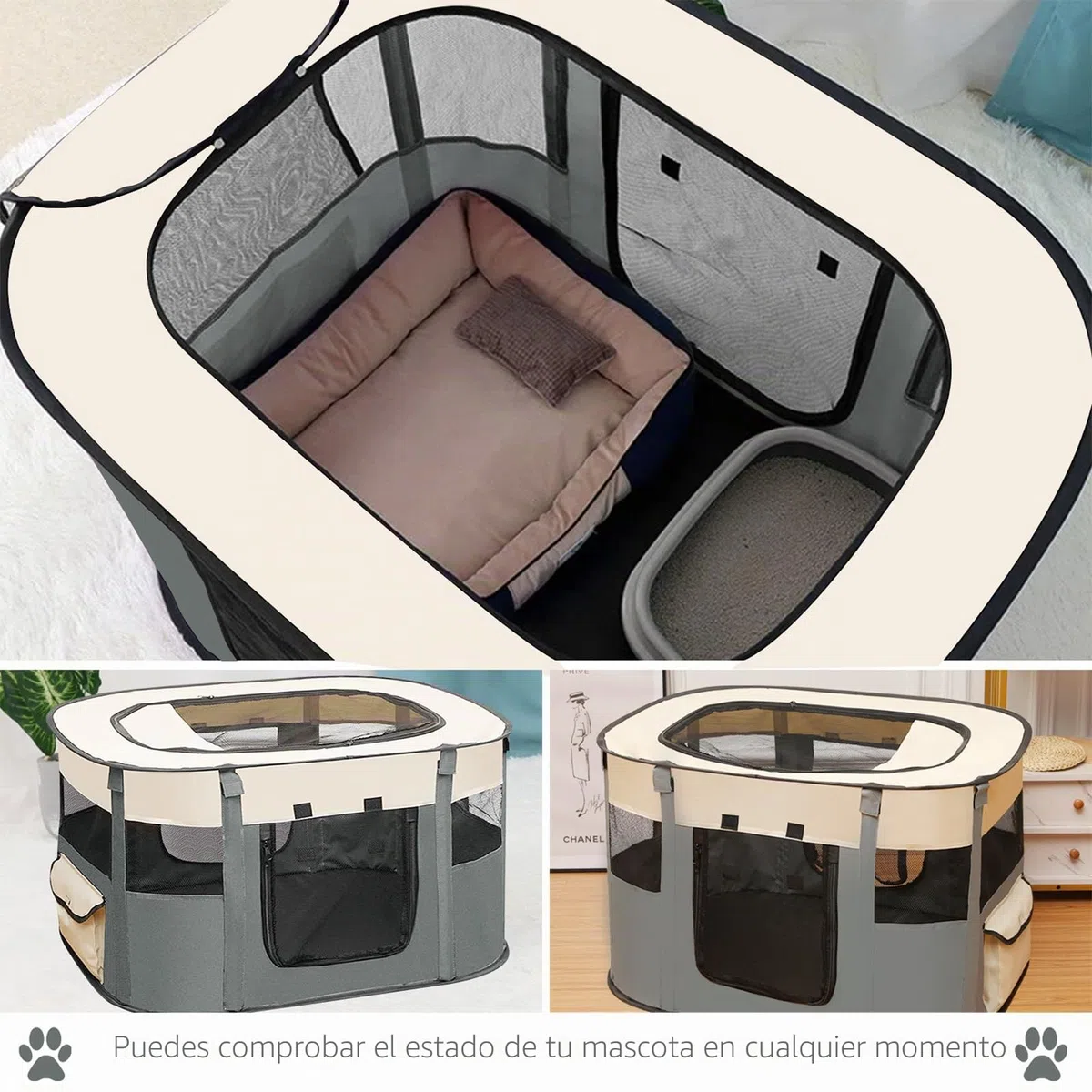 Parque Plegable y Portátil para Perros, Cachorros y Conejos - para Interiores, Tamaño M (Gris)