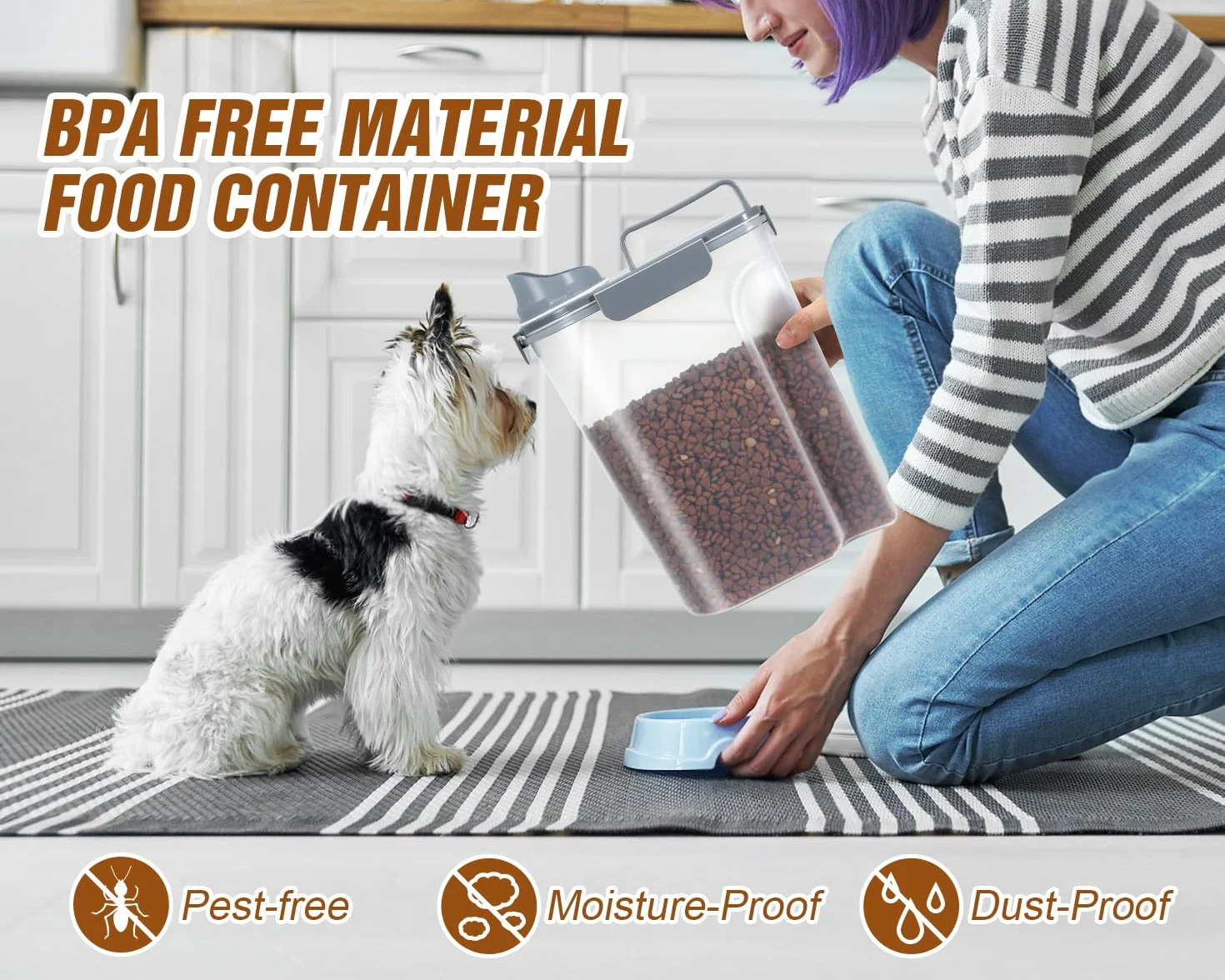 TBMax Contenedor de almacenamiento de alimentos para gatos de 5 litros con tapa, recipiente portátil para alimentos para mascotas con boquilla grande y taza medidora, recipiente hermético para