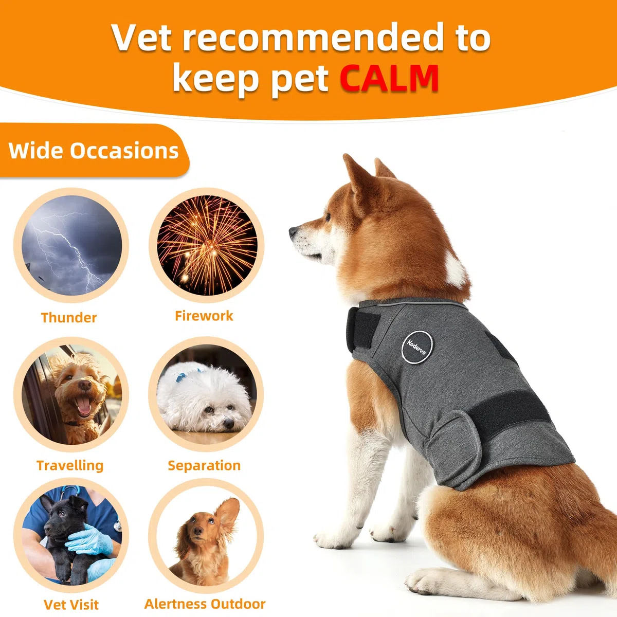 Chaqueta para la ansiedad para perros, camisa calmante para perros, abrigo para perros para truenos, fuegos artificiales, visitas al veterinario y separación, mantén a la mascota tranquila sin