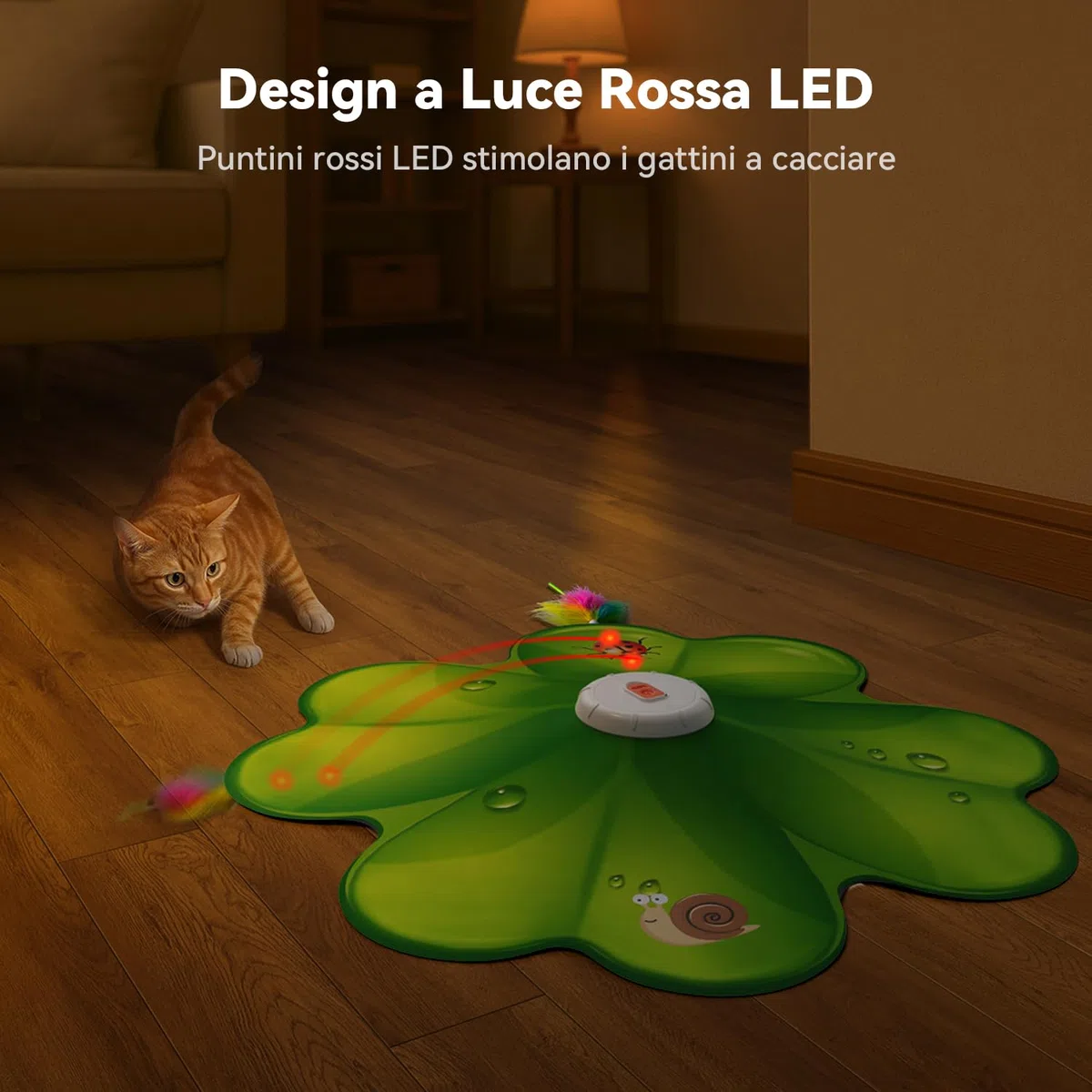 FEELNEEDY Juguete Interactivo para Gatos, Punto Rojo LED Móvil, Juguetes para Gatos, Plumas Móviles Ocultas, Juguete de Ejercicio Recargable para Gatitos de Interior