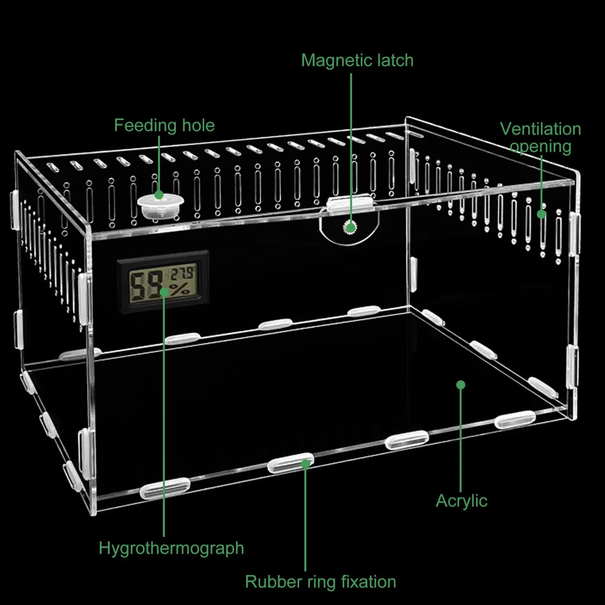 Terrario Acrílico para Caracoles - Alimentador para Reptiles 30x20x15 cm, Contenedor Acrílico Transparente para Caracoles y Arañas