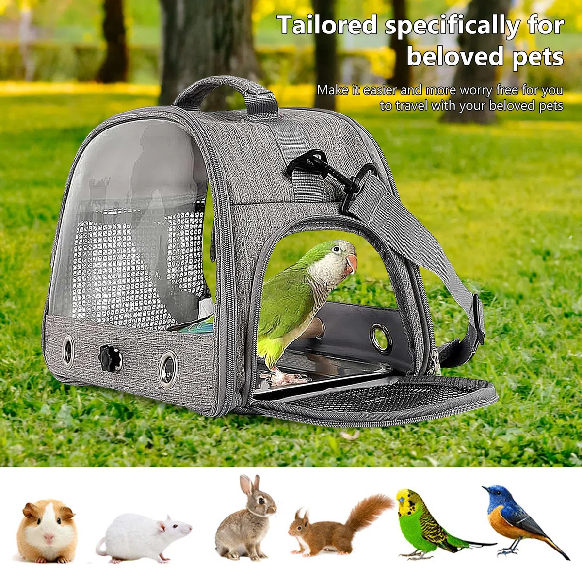 Jaula de Viaje para Pájaros con Percha y Bandeja, 33 * 24 * 26CM Bolsa Transportadora para Pájaros, Bolsa de Viaje para Loros