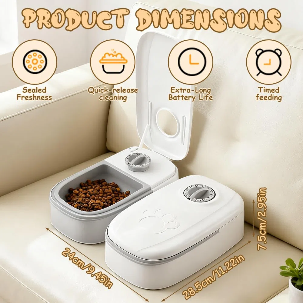 Programado Comedero Gato Perro, 700 ML 2 Comidas Dispensador Comida Gatos, Comedero Gato Automatico con Temporizador, Dispensador de Comida para Gatos Perro para Comida Húmeda Seca