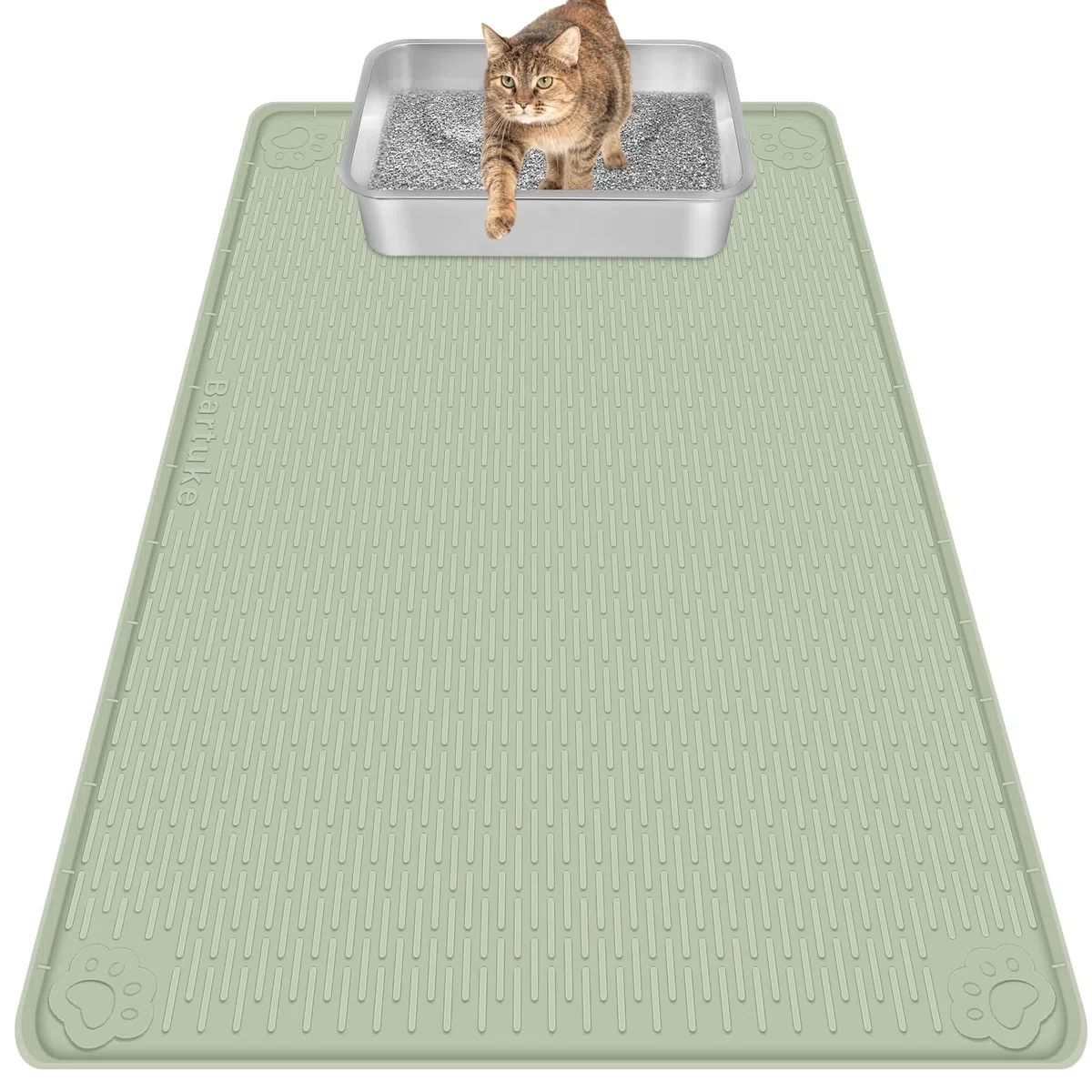 Alfombra Arenero Gato, Alfombrilla Arenero Gato de silicona extra grande de 40 "x 28" para controlar la basura de la dispersión, suave en las patas de gatito, fácil de limpiar (Verde)
