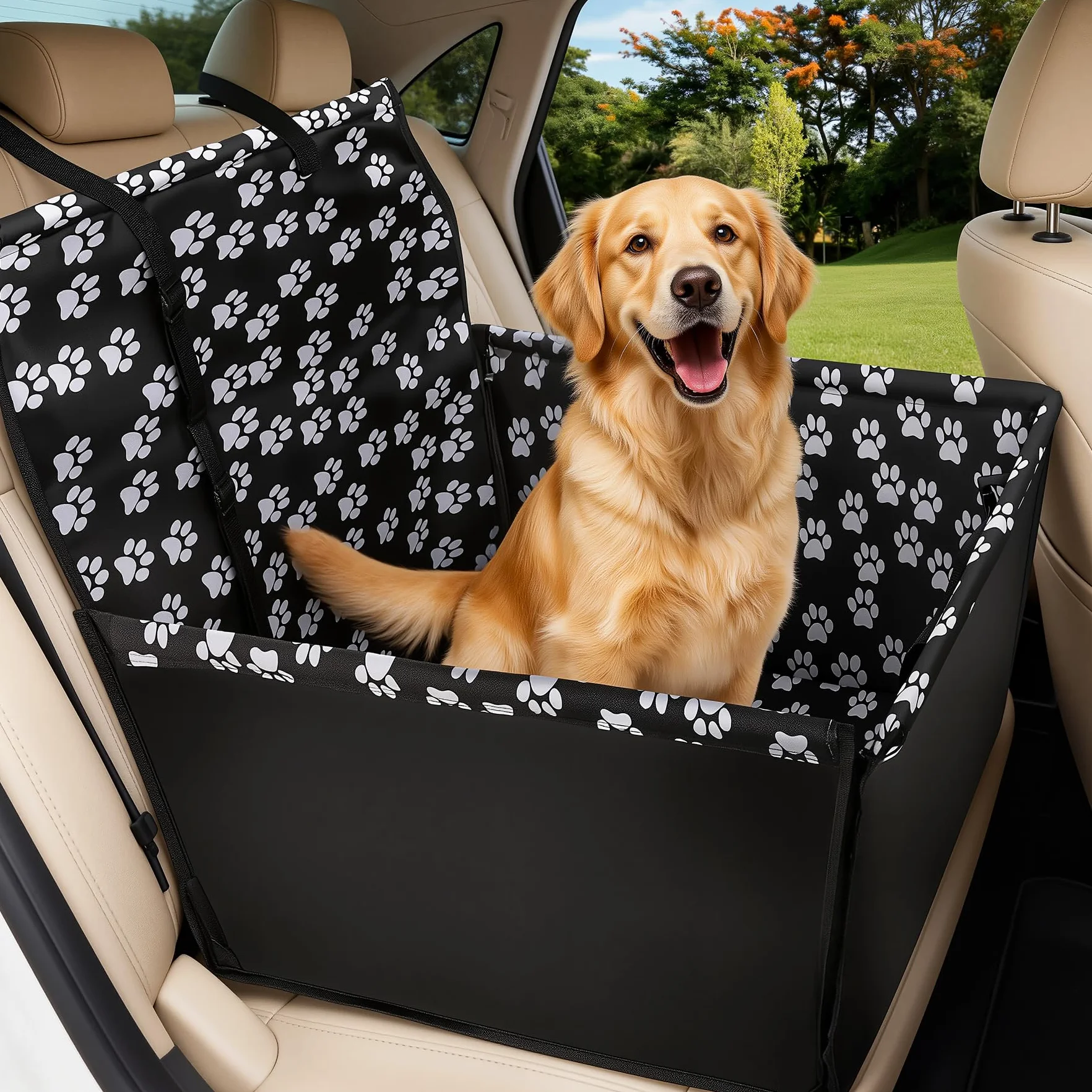 Asiento Coche Perro 68x57x33 cm Impermeable – Transportin Perro Cochee con Cinturón, Cama Perroo Coche, Asiento Perro Cochee Homologado, Funda Auto Mascotas
