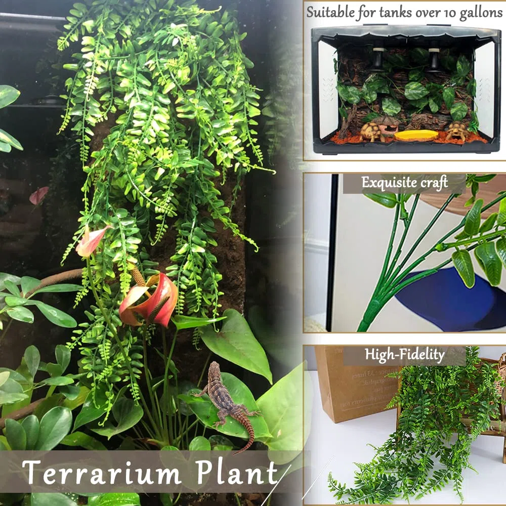 Hamiledyi Plantas de reptiles flexibles para trepar en la selva, rama de terrario, hojas de plástico flexible, decoración de hábitat para mascotas, dragón barbudo, lagarto, rana, serpiente, accesorios