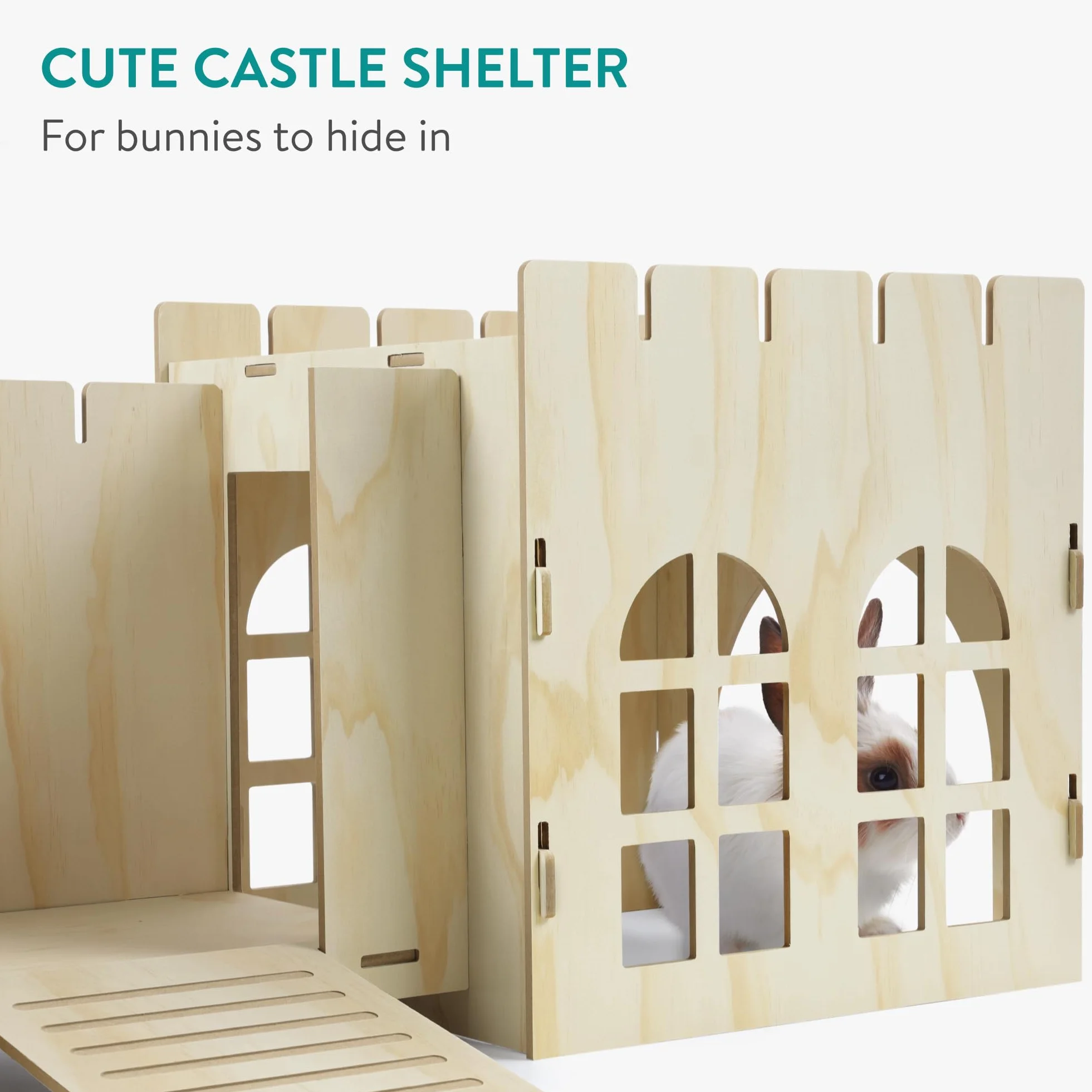 Navaris Casa para Conejos XXL - Castillo de Madera para Conejera 114 x 40 x 38,5 cm - Mansión de Juegos para Jaulas - Accesorios