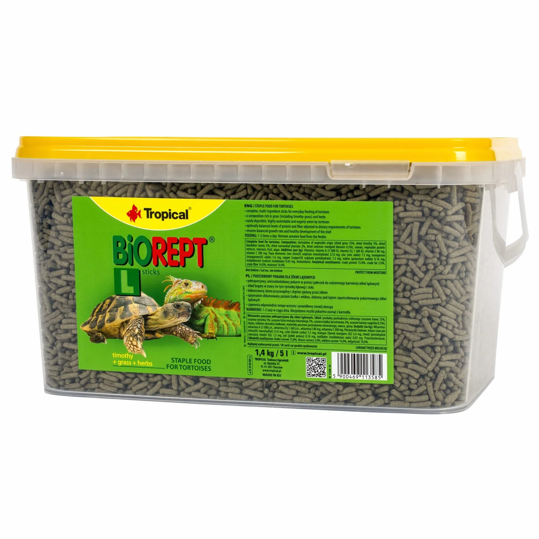 BIOREPT L. 5L / 1,4kg - alimento Completo, de múltiples componentes, en Forma de palitos, para la alimentación Diaria de Tortugas terrestres
