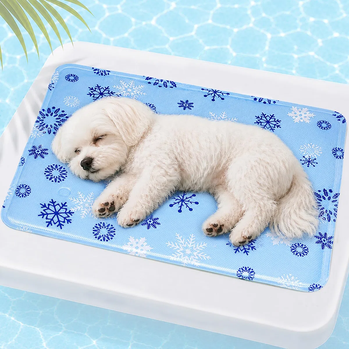 Alfombra Refrescante Perros y Gatos 50x40 cm, Alfombrilla Refrigerante con Gel no Tóxico, Cama Refrescante Perro Impermeable para Mascotas Pequeñas (Copos de Nieve Azules)
