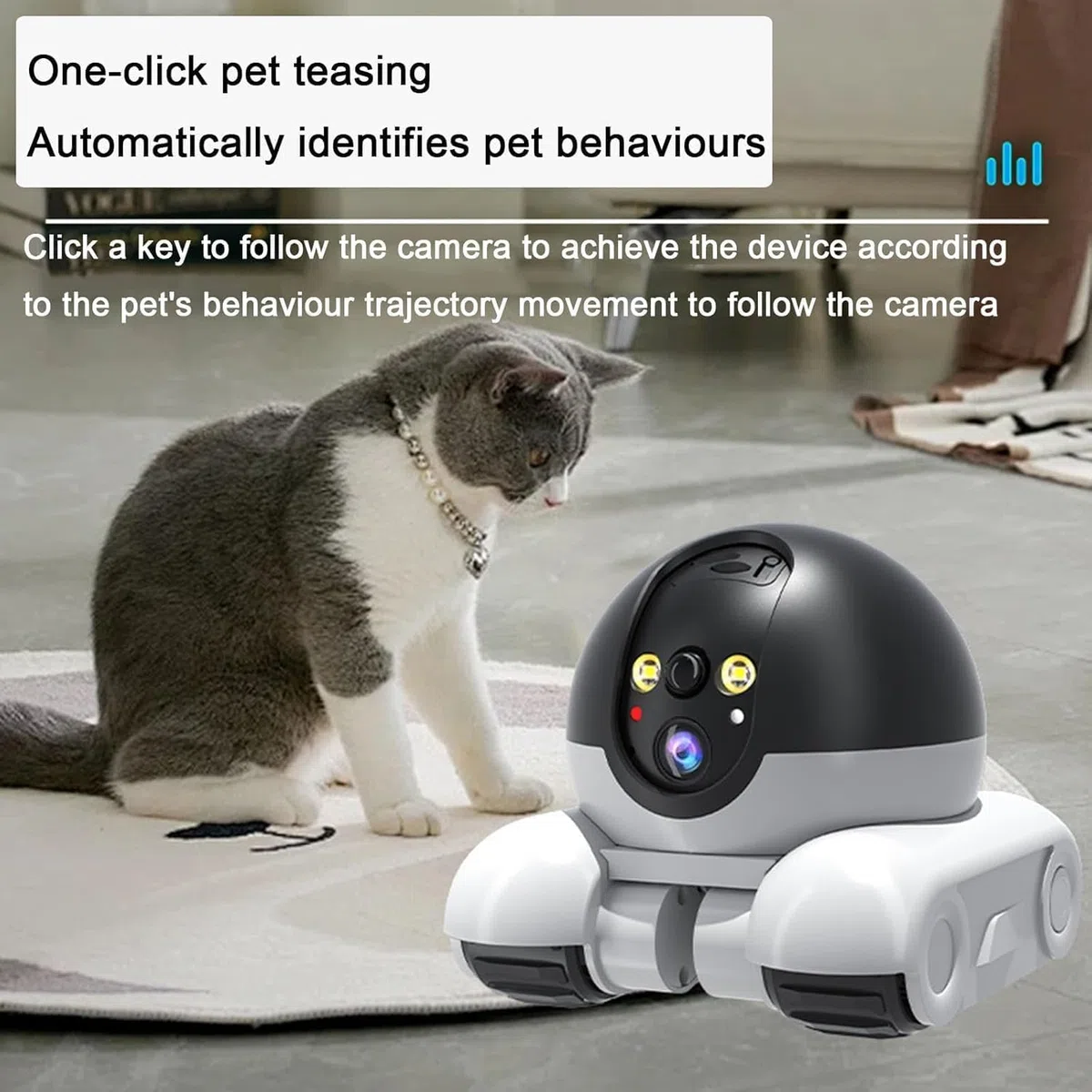 Robot de Cámara de Mascotas, Cámara de Seguridad Robot Wi-Fi Camera con Ruedas 1080P Doble Lens Control Remoto en Hogar Trabajo Mascotas