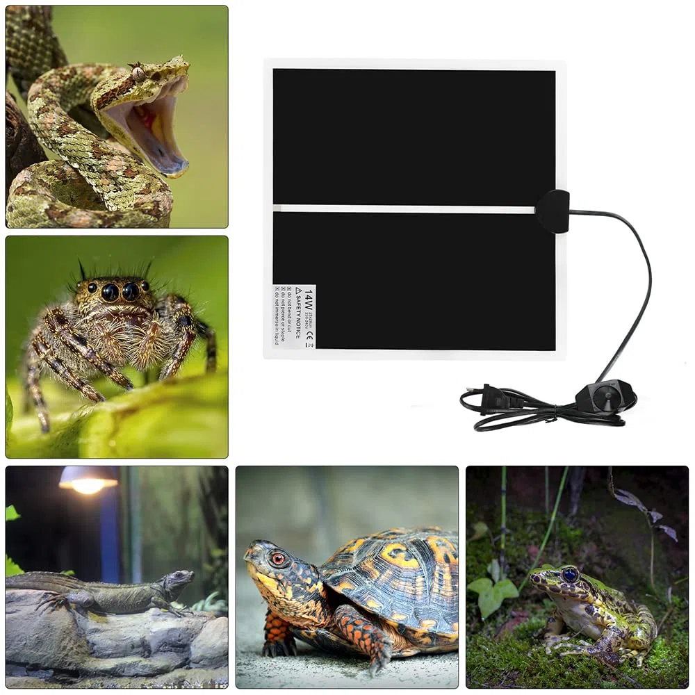 Manta Termica Reptiles Ajustable, 14W Manta Termica Terrario con Control de Temperatura Reptil Heat Mat para Reptiles Tortuga Serpientes Lagarto Araña Geckos (28 * 28cm)