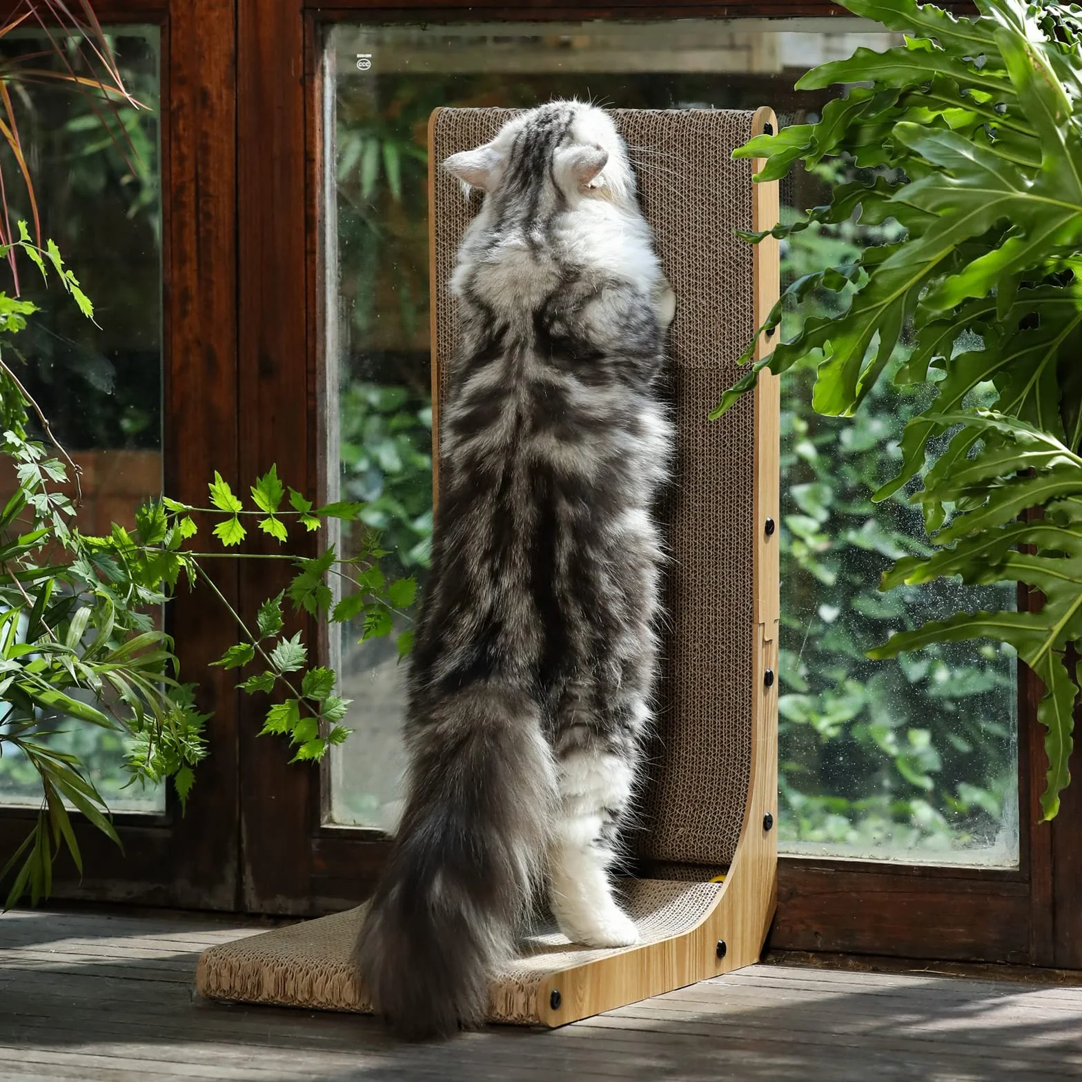 FUKUMARU Rascador para Gatos de 68 cm de Altura, rascador Vertical en Forma de L, con Pelota de Juguete, Alfombrillas rascadoras de cartón Paredes y Esquinas，Talla Grande