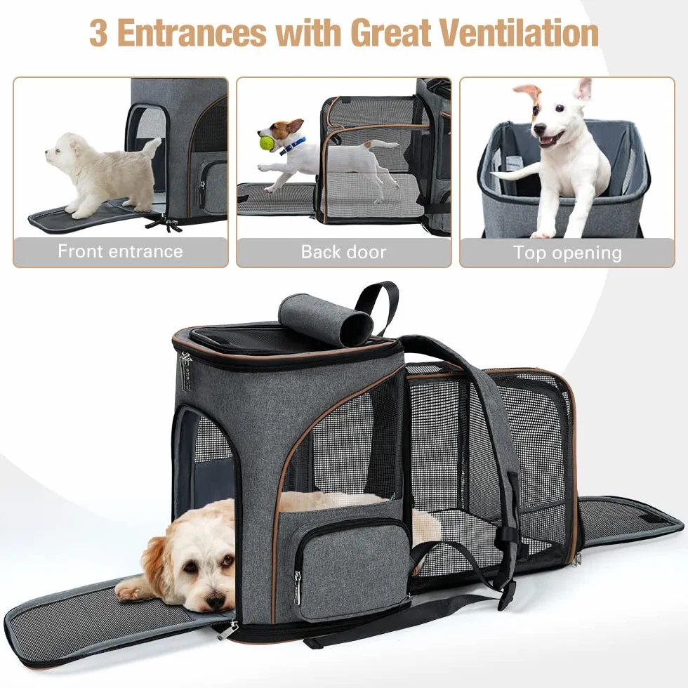 Lekesky Transportin Gato Mochilas para Gatos y Perro Bolsa para Mascotas Expandible Mochila Gato para Automóvil/Avión (Gris, M)