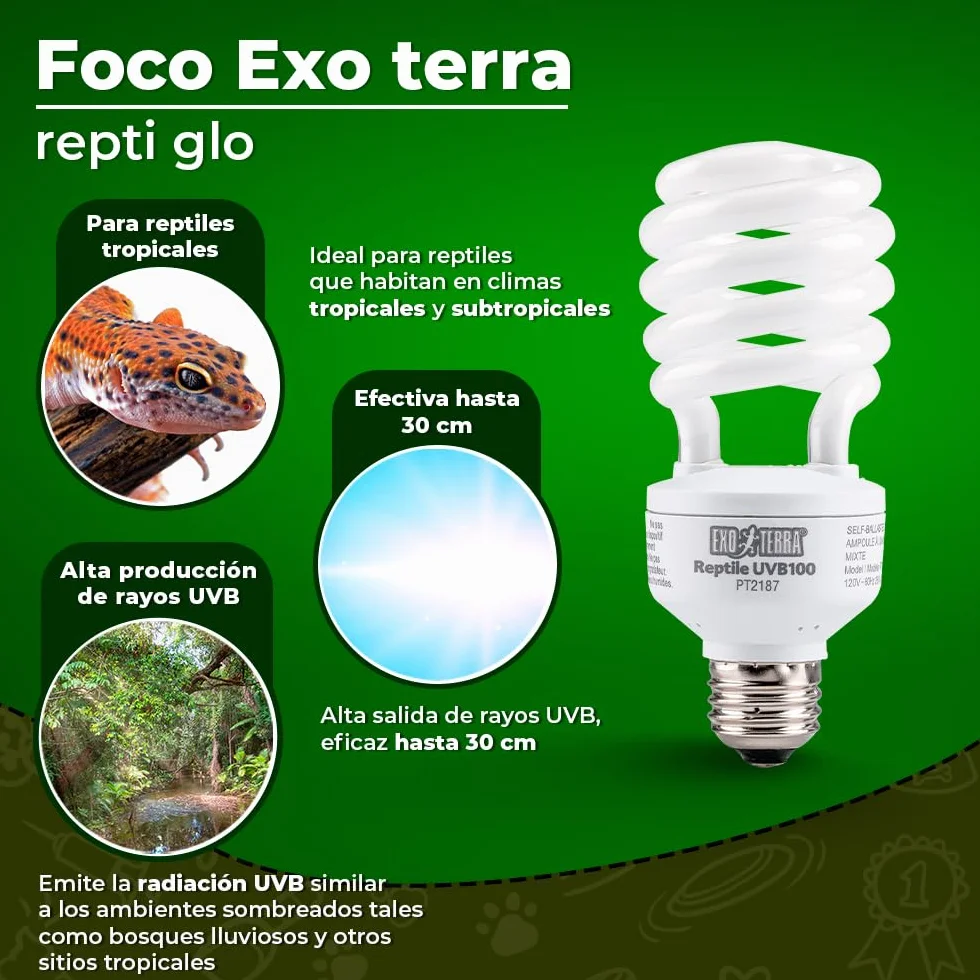 Exo Terra Bombilla Bajo Consumo UVB 100 Compacto Repti, 25 W (5.0)