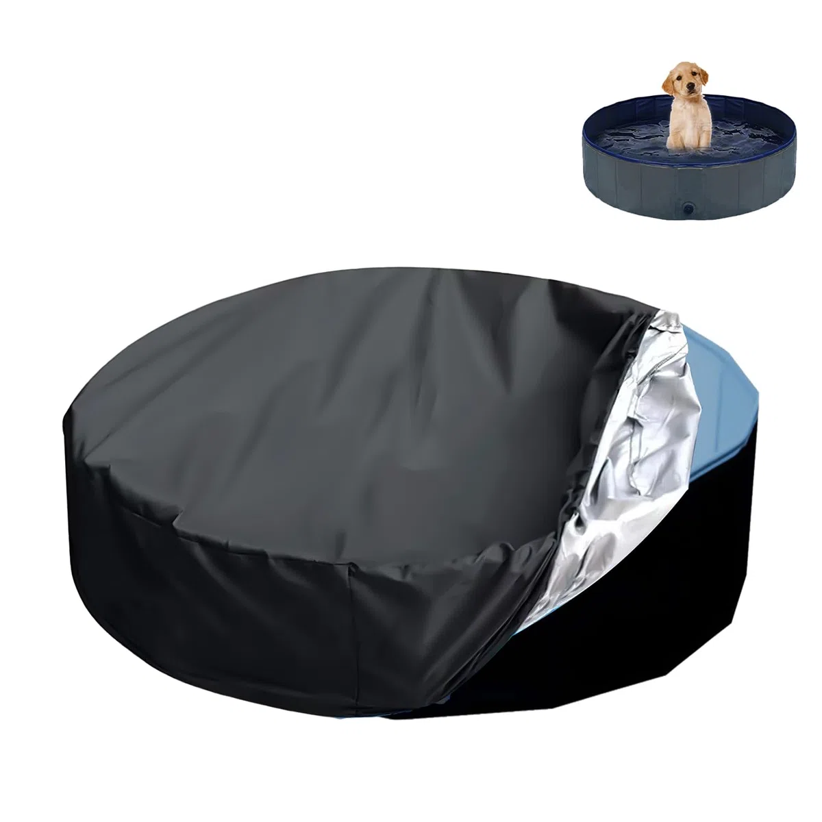 TOYMIS Cubierta para Piscina Perros, 120cm Redonda Cubierta para Piscina de Perros Diseño con Cordón a Prueba de Polvo Cubierta para Piscina para Perros para Bañera para Perros y Mascotas (Negro)