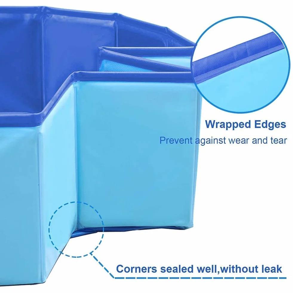 Queta Piscina para Perros Plegable, Bañera para Perros Grandes Medianos Pequeños Mascotas, PVC Antideslizante Piscina para Perros 120x30/80x20/60x20, Azul (80 * 20cm)
