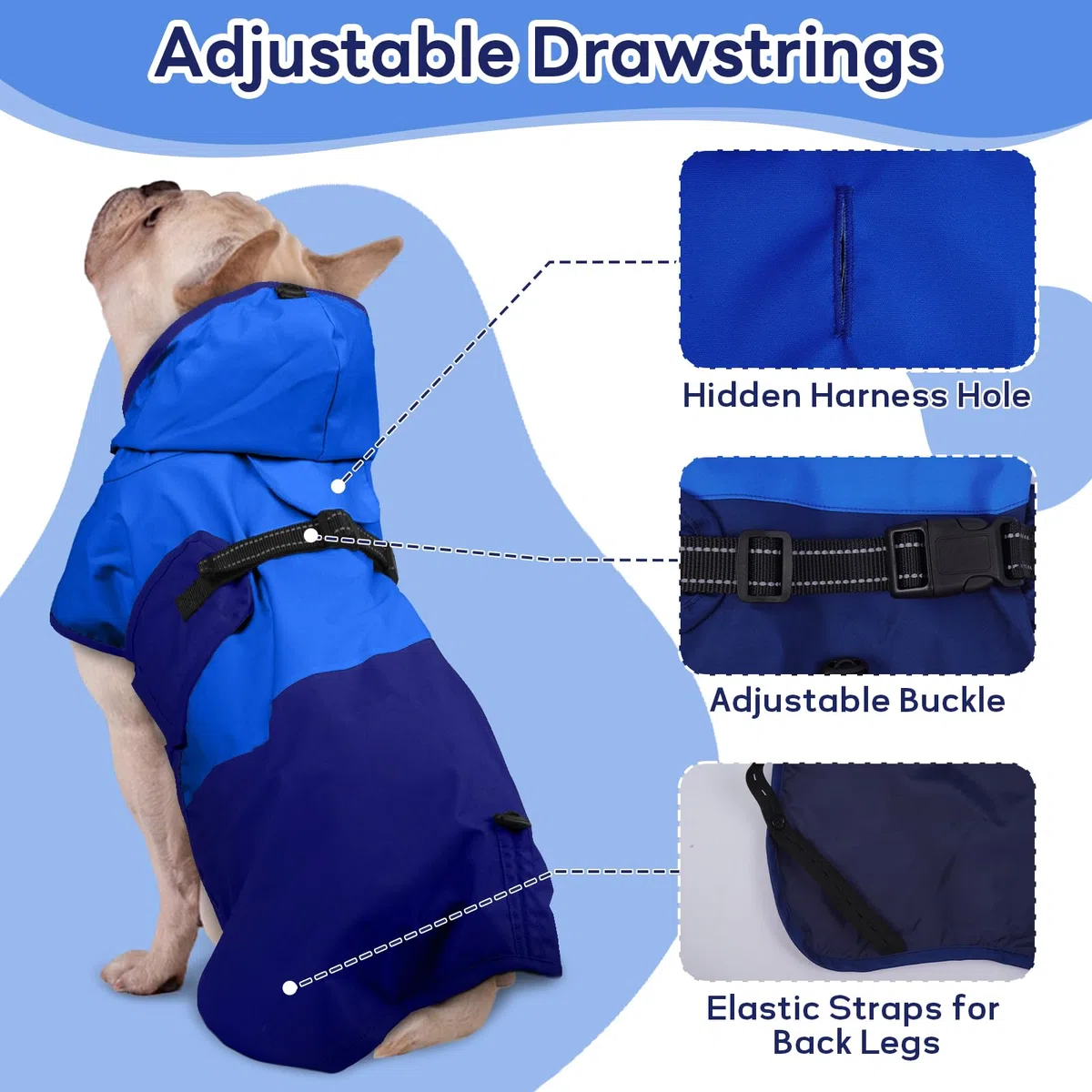 Chubasquero Perro Grande, Chaqueta Impermeable para Perros Grande Impermeable Perro Grande Cubierta Completapara Ajustable Sudaderas a Prueba de Viento Perros(Azul, XL)