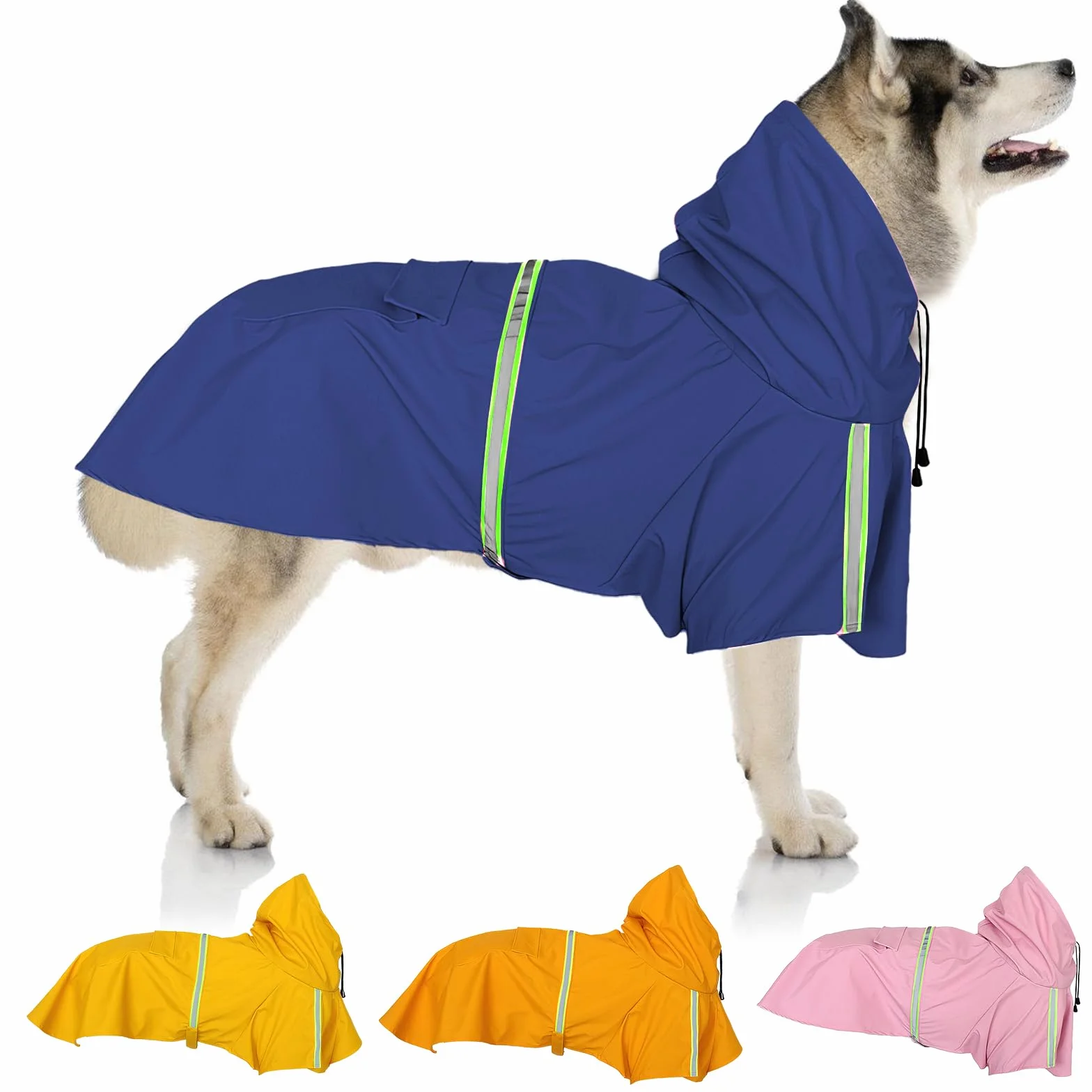 Chubasquero Perros Grandes, Impermeable Perro Ajustable, Abrigo Impermeables con Capucha, Poncho de Lluvia Impermeable Perros, Chubasquero con Capucha & Collar Agujero Perro (Azul, 5XL)