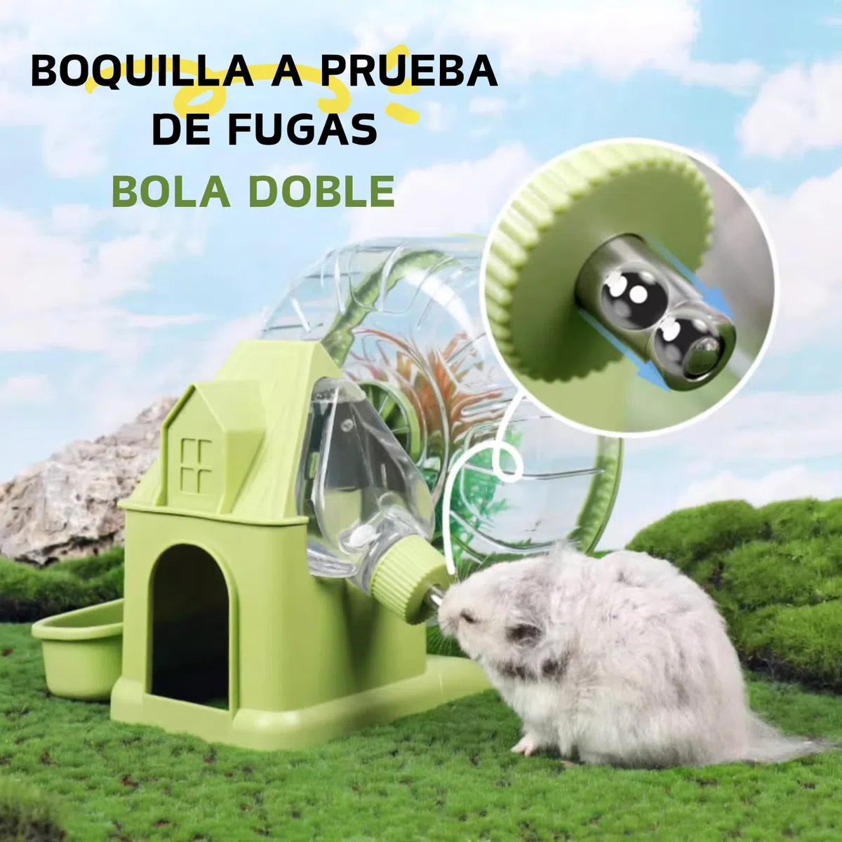 Rueda 4 en 1 para Hámster, Casa de Hámster con Rueda de Carreras, Cuenco de Comida, Botella de Agua y Escondite, Juguetes de Carreras y Ejercicio para Pequeños Animales (Verde, 16cm)