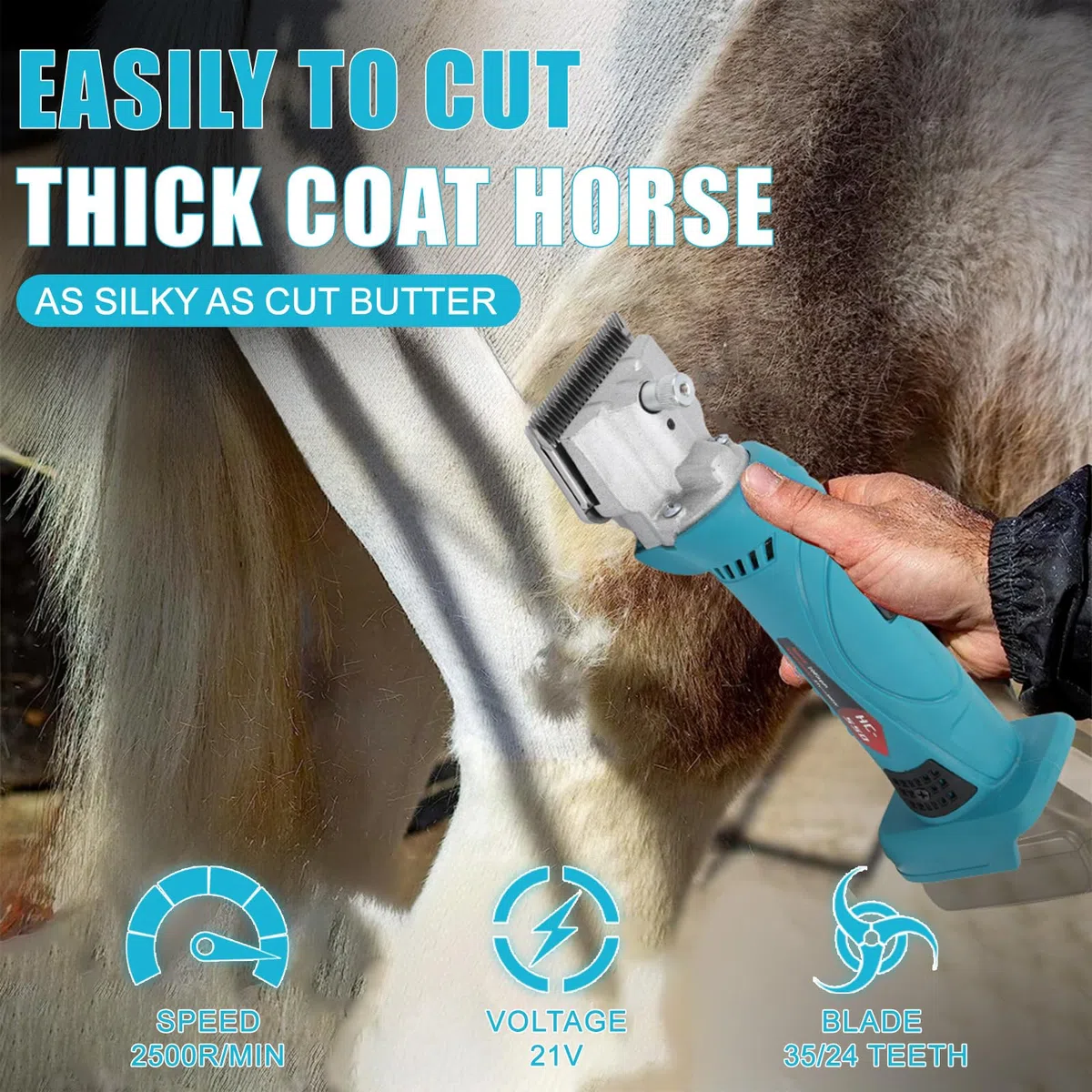 Roadtime Esquiladora Caballos Compatible con makita 18v batería,2500 PRM/MIN Profesional Maquina pelar Caballos para Ovejas Ganado Animales con motor potente, Control de 6 velocidades (Sin batería)