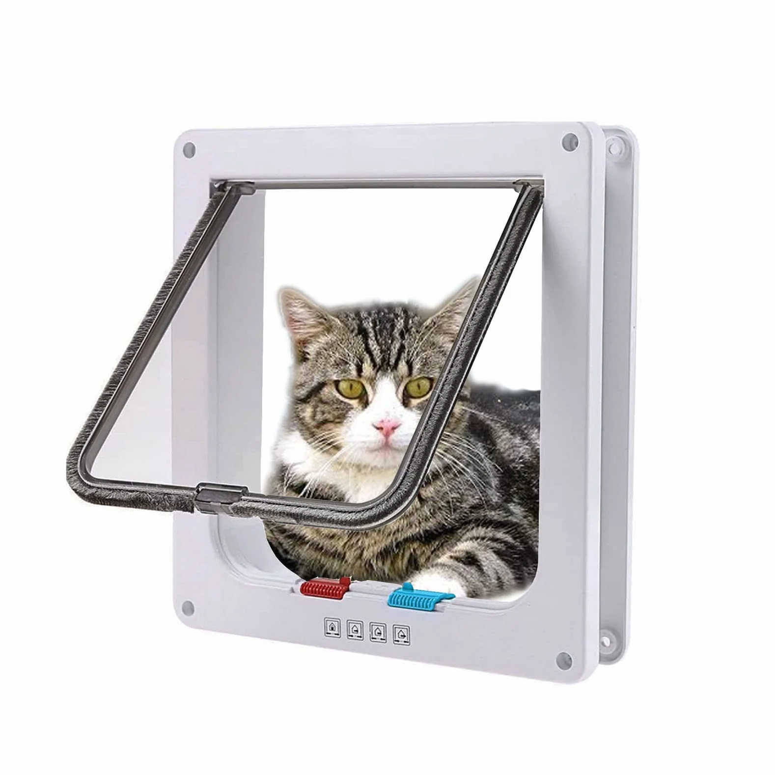 Gatera para gatos, puerta para gatos y perros, entrada y salida controlable, puerta corredera con cierre de 4 vías