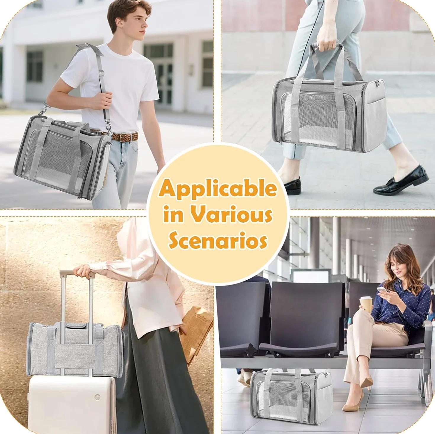 Transportin Gato Grande, 45x30x30 cm Transportin Perro Pequeño Transpirable Plegable, Transportin para Gatos con Correa al Hombro y Colchón Suave, para Coche/Avión, Autoreisbox für Katze