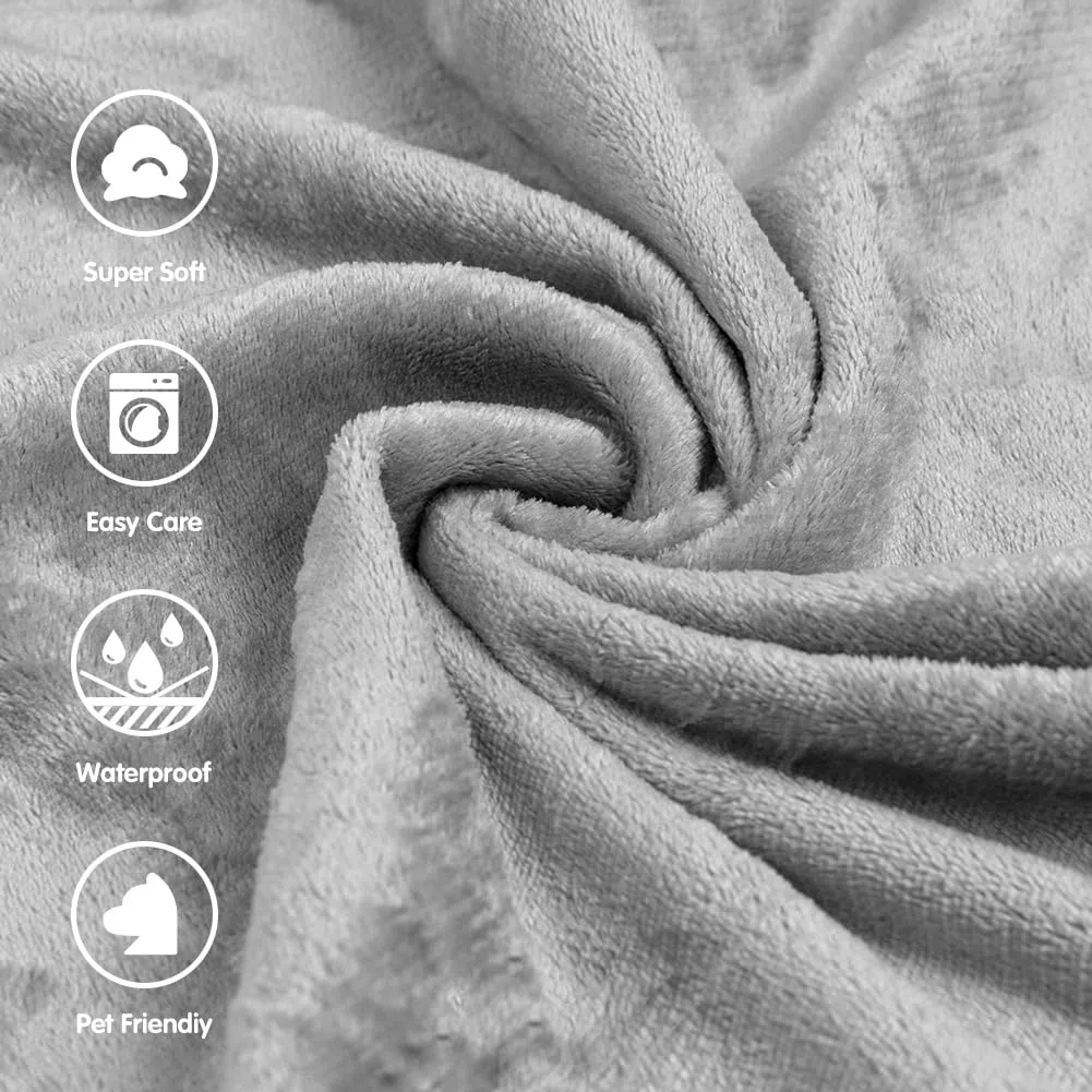 DUJUIKE Manta de cama impermeable, manta de franela impermeable para perros, adecuada para protección de muebles de sofá cama, manta multifuncional suave y cómoda de doble cara (102x152cm, gris claro)