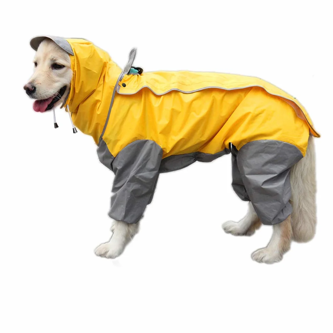 Patchwork Lluvia Abrigo para Perro Chubasquero Impermeable 4 Patas de Lluvia Chaqueta Mascotas Rain Coat Dog con Desmontable Capucha para Grandes Mediano y Pequeños Perros (30#, Amarillo)