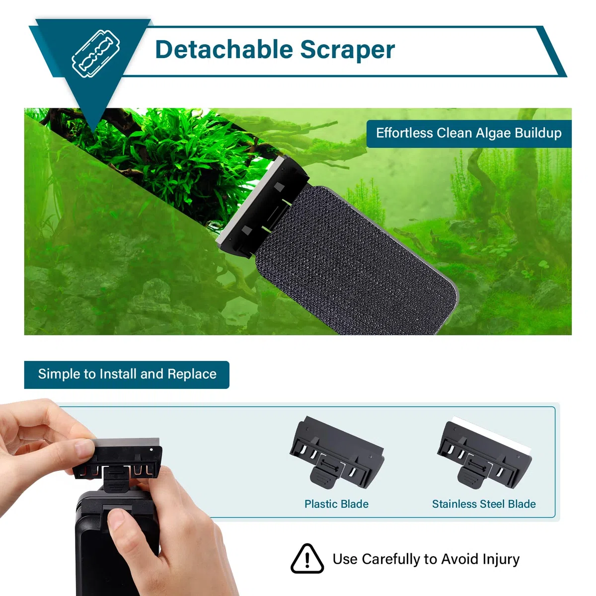 hygger Cepillo Limpieza Acuario, Raspador de Algas para Acuario, Potente Cepillo Magnético Acuario de Algas, Herramienta de Limpieza con Rascador Extraíble para Piscinas de Peceras(L)