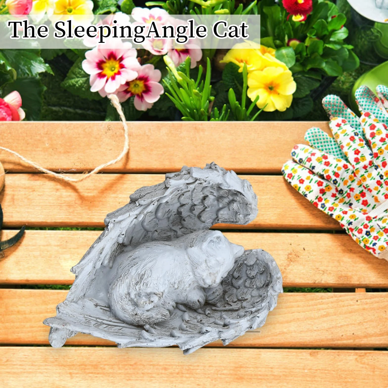 Dokeno Estatua Conmemorativa de Gato para Mascotas, Estatua de Ángel para Gato en Resina, Gato Durmiendo en Alas de Ángel Estatua de Tributo, Ángel Pet Memorial Tumba Marcador