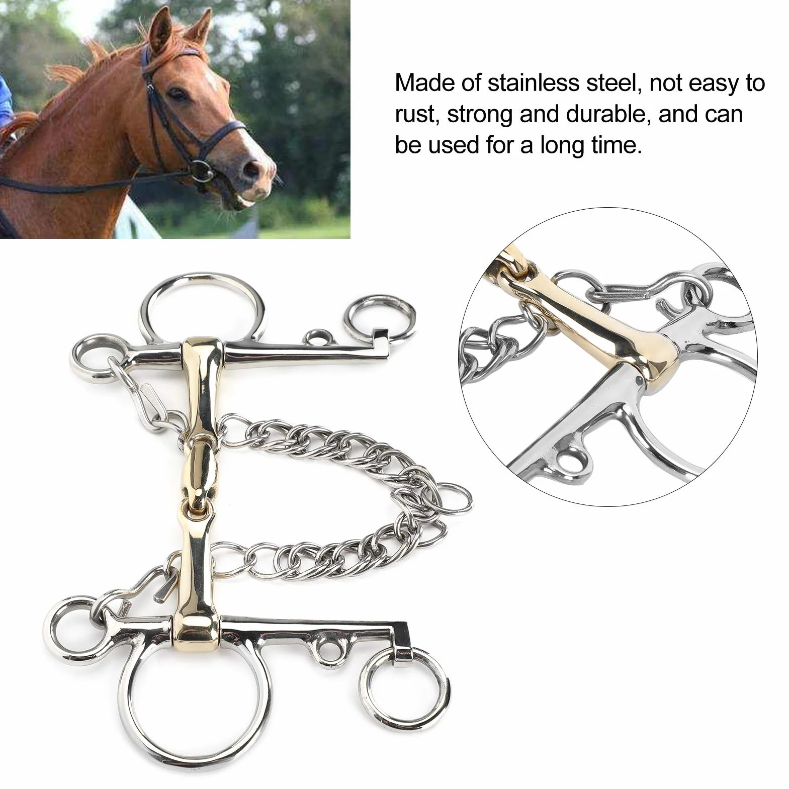 Broca Pelham para caballo Accesorio de broca Pelham de acero inoxidable Accesorio de conector de latón de silicio articulado