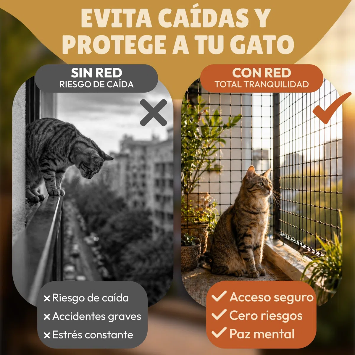 Para Gatos Terraza Reforzada Con Acero, Malla Metálica De Seguridad Anticaídas Balcón, Ventanas Y Exterior Kit Completo Instalación 25 Bridas, Tacos Ganchos Resistentes, Red, 4x3m