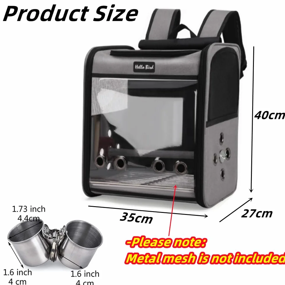 Mochila de Jaula para pájaros con Percha de pie, Jaula de Viaje para Mascotas,1 Bandeja de plástico,1 Piedra Molar,Almacenamiento Plegable Transpirable y portátil para pájaros,cacatúas,Loros