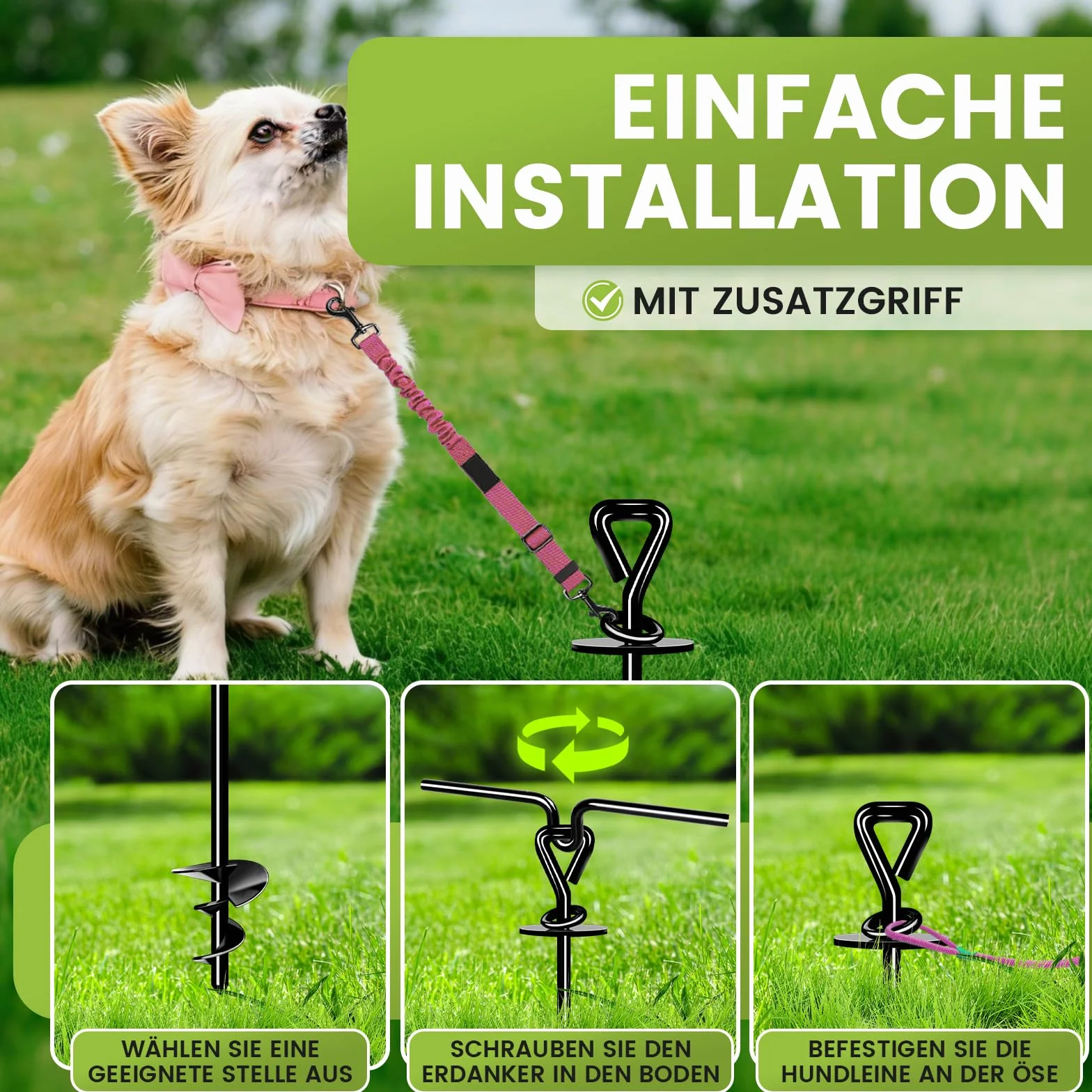 Ancla de Suelo para Perros, Estaca de Amarre para Perros al Aire Libre Antioxidante para Perros Grandes de hasta 220 Libras, Estaca de Rotación Libre para Perros para Jardín, Playa, Césped