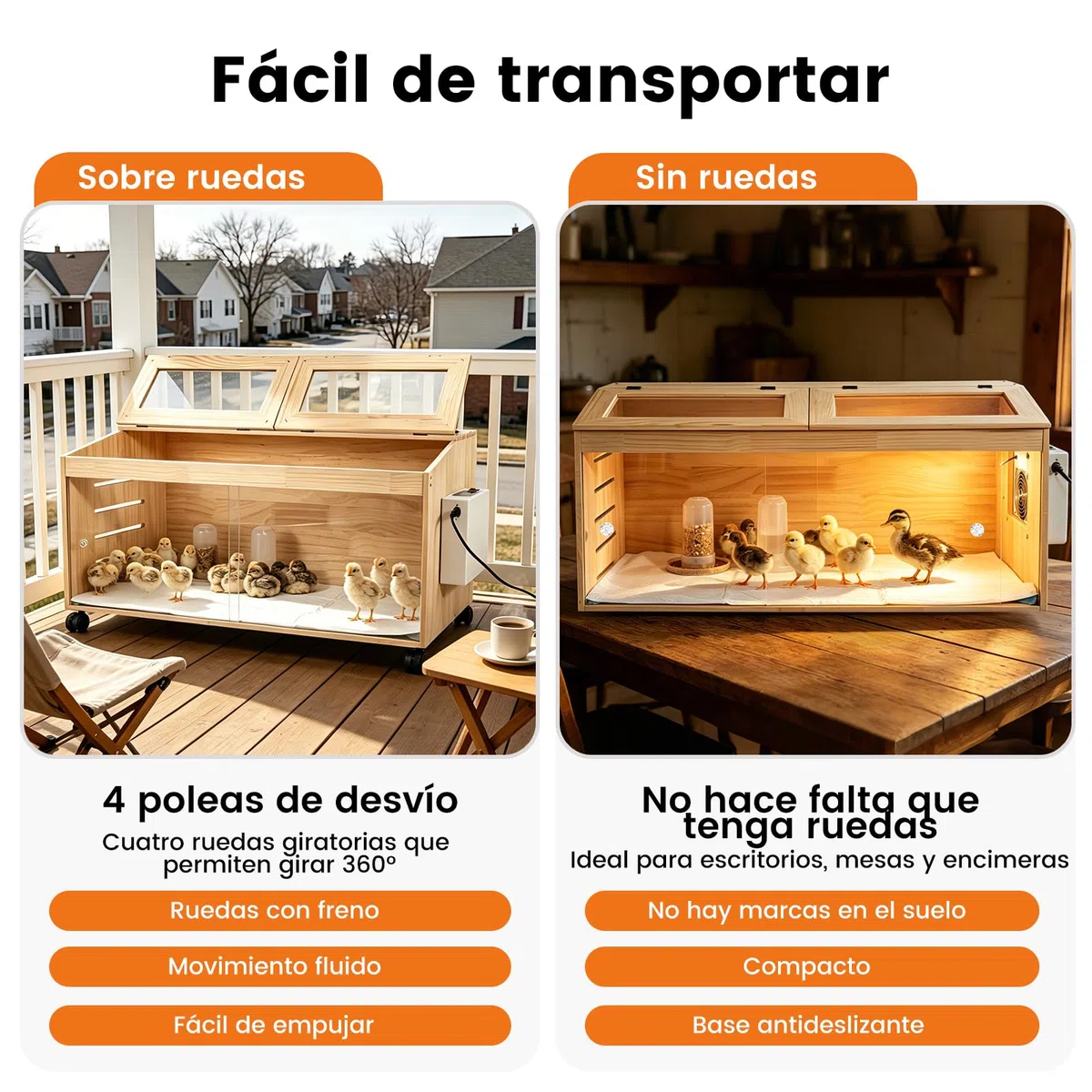 Criadora de Madera con termostato Inteligente,Caja incubadora de pollitoscon 4 Ruedas giratorias con Freno,Criadora con Puertas correderas,Incubadora fácil de Limpiar con ventilación para Pollitos