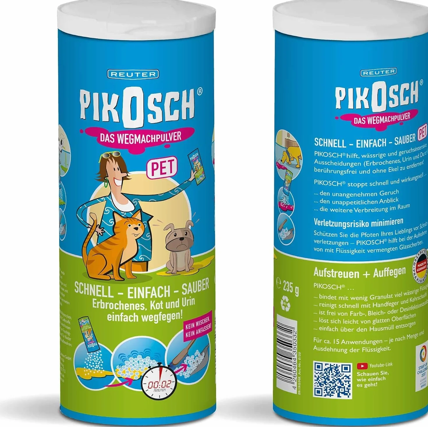 Pet 235g Limpiador Especial - Absorbente de líquido - el Polvo de vómito para la eliminación desagradable de orina, vómitos y Otros excrementos de su Mascota