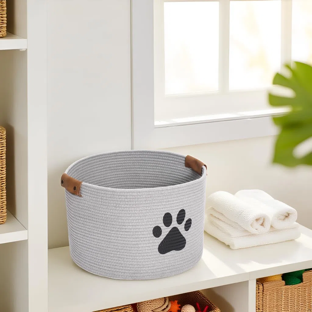 Cesta de almacenamiento de juguetes para mascotas MOREZI, adecuada para guardar juguetes para perros, ropa para perros y accesorios para mascotas-Gris