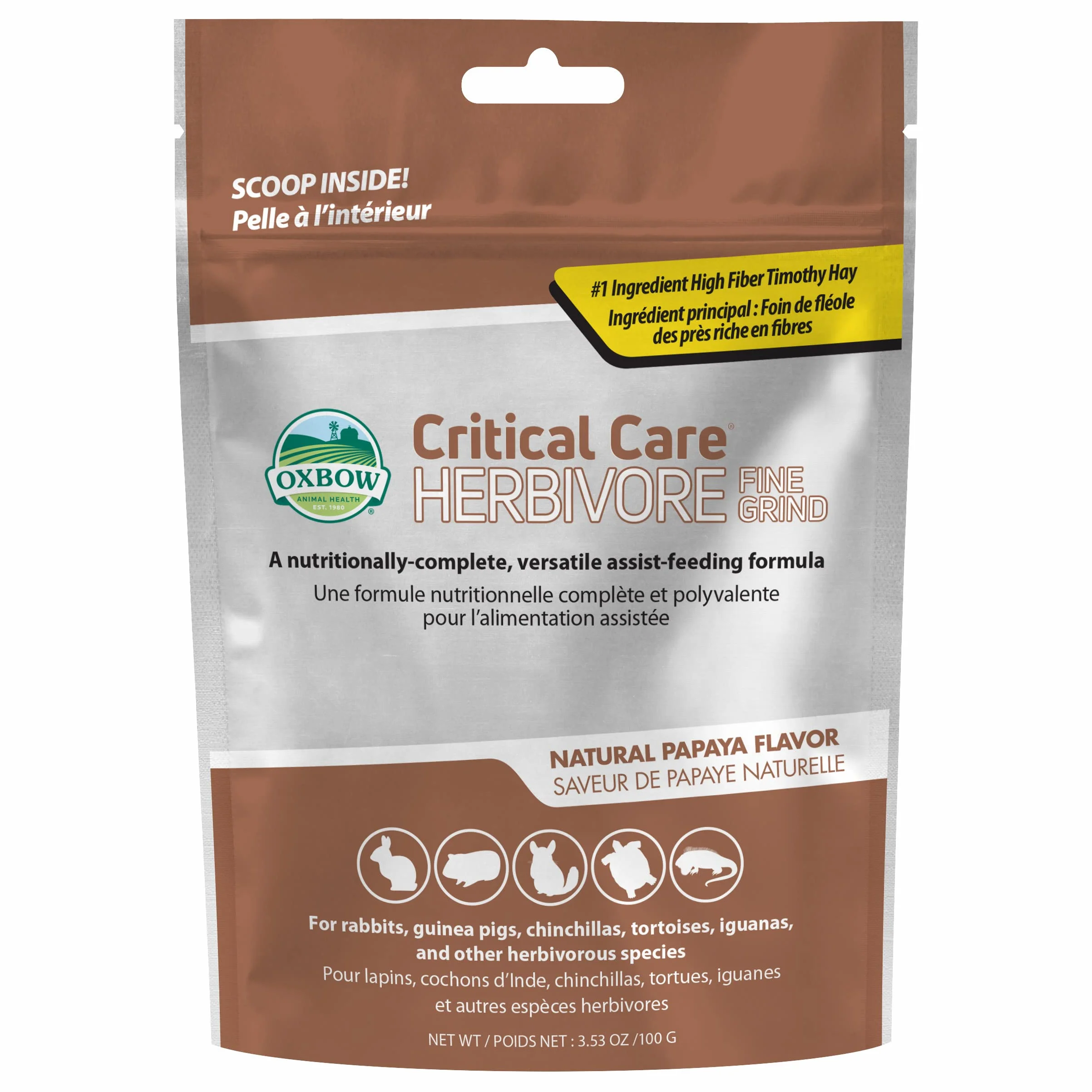 Oxbow Critical Care Fine Grind Fórmula De Alimentación Complementaria Para Herbivores, 100 G
