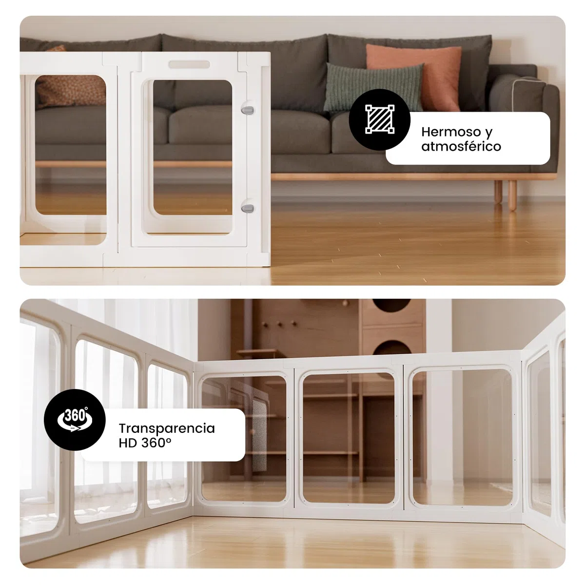 Gardner Pet Recinto para Perros en Acrílico Transparente, Corral Antirayaduras y Antideslizante, Parque Modular para Cachorros, Gatos y Conejos, Fácil de Limpiar y Expandible-12 Piezas- Blanco