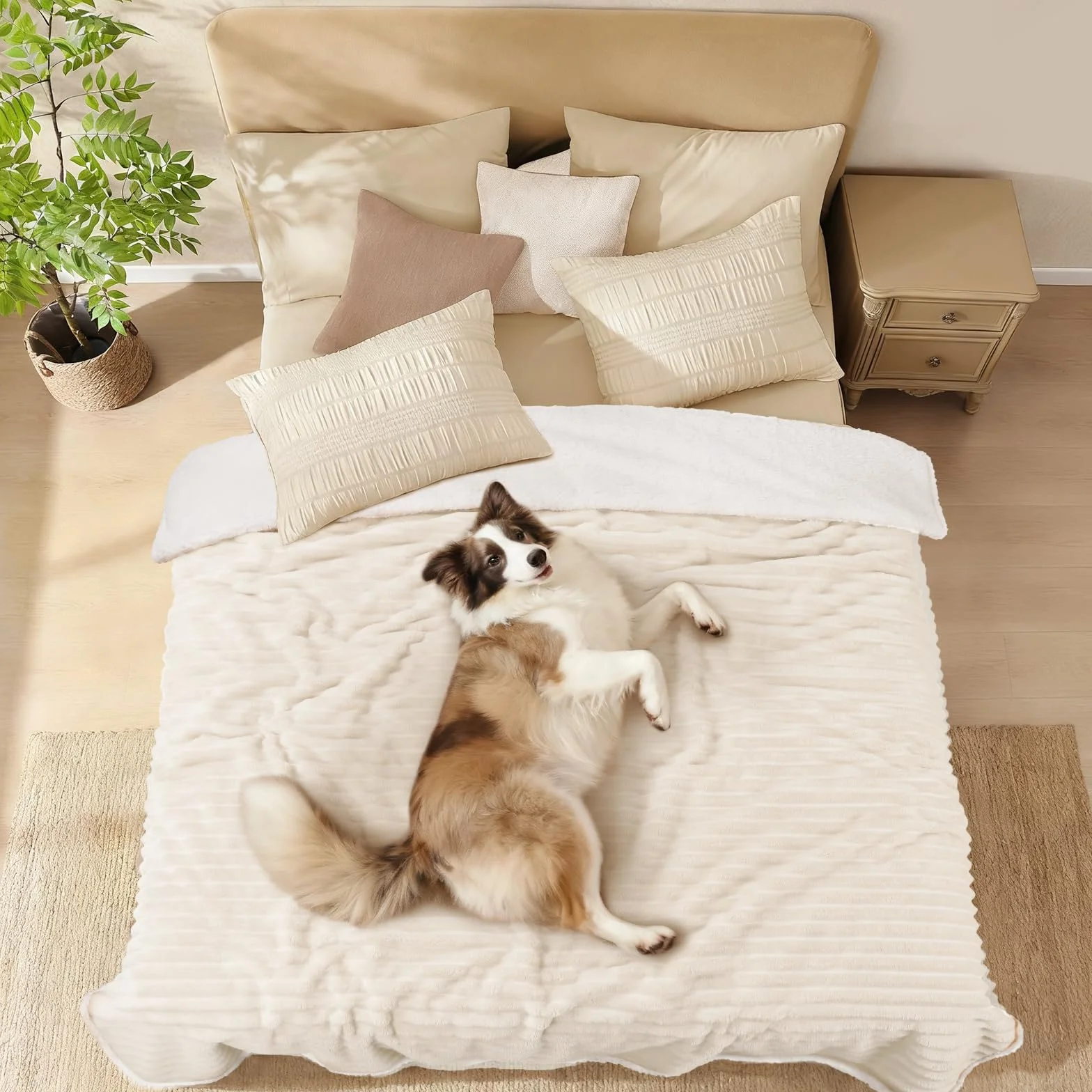 luciphia Manta Impermeable Lavable,Manta de Felpa para Mascotas Adecuada para Gatos,Perros y Cachorros,Manta para Perros Medianos y Grandes Que Protege Colchones y Sofás,Beige 145 * 165cm