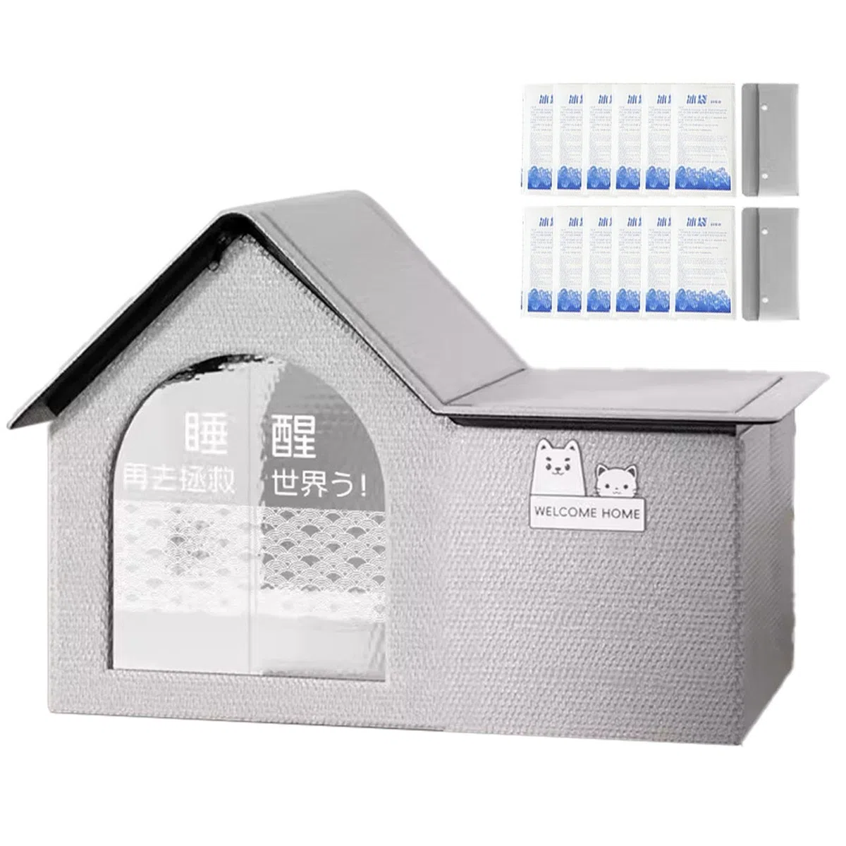Casa para Perros de refrigeración, Casa para Perros AC - Casa con Aire Acondicionado para Gatos, Incluye 10 Bolsas de Hielo | Refugio para Perros Grande con Techo Inclinado, casa para Perros Plegable