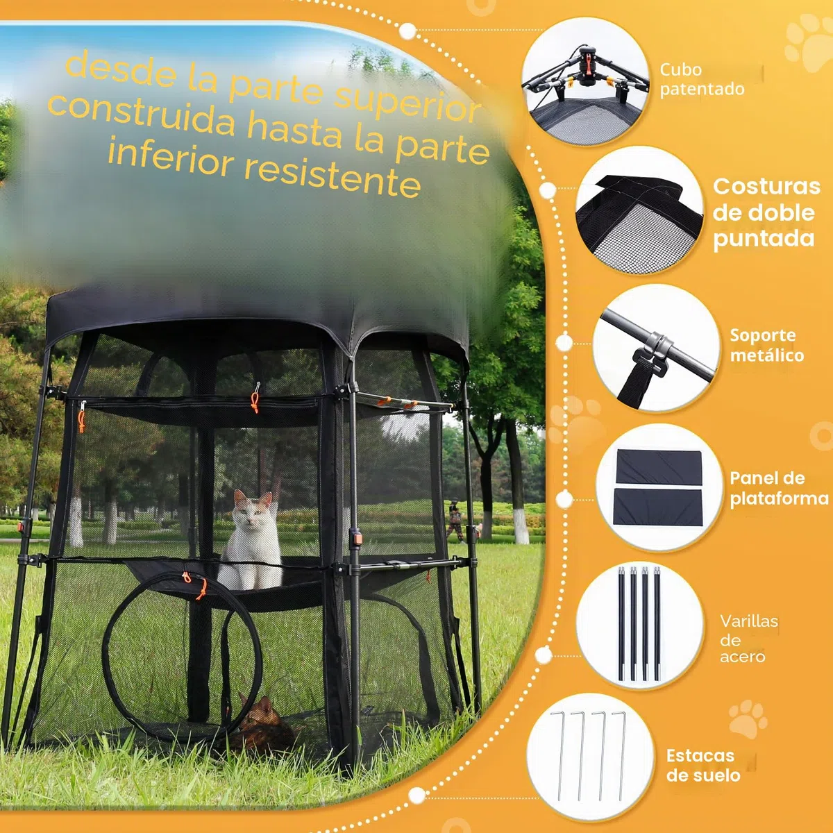 Rywell - Recinto Extragrande para Gatos al Aire Libre, 3 Niveles, espaciosa, Resistente a la Intemperie y al Sol, con 5 Ventanas, recinto Plegable para Gatos para Patio, Camping, Interior (Incluye