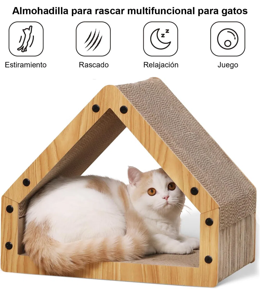 FUKUMARU Rascador para Gatos, Extra Larga 42 cm Rascador de cartón en Forma de casa para Gatos, Resistente Tabla rascadora para Gatos Hecha de Papel Corrugado, Grande