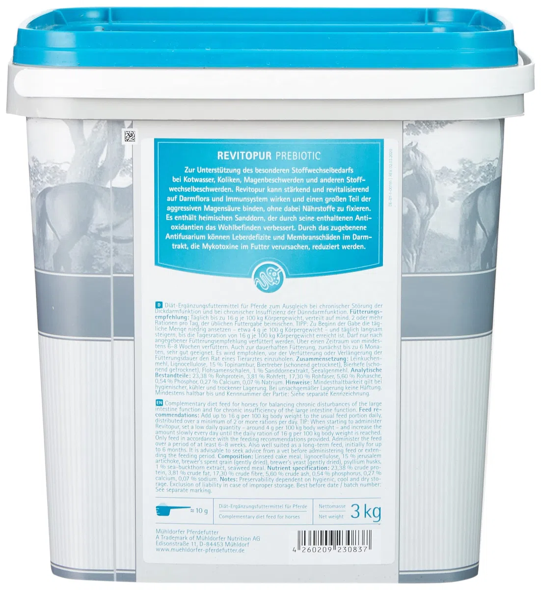 Mühldorfer Revitopur Prebiotic - Comida para Caballos (3 kg, Apoyo holístico para cólicos y heces de Agua), con superalimento y alcachofa de Jerusalén
