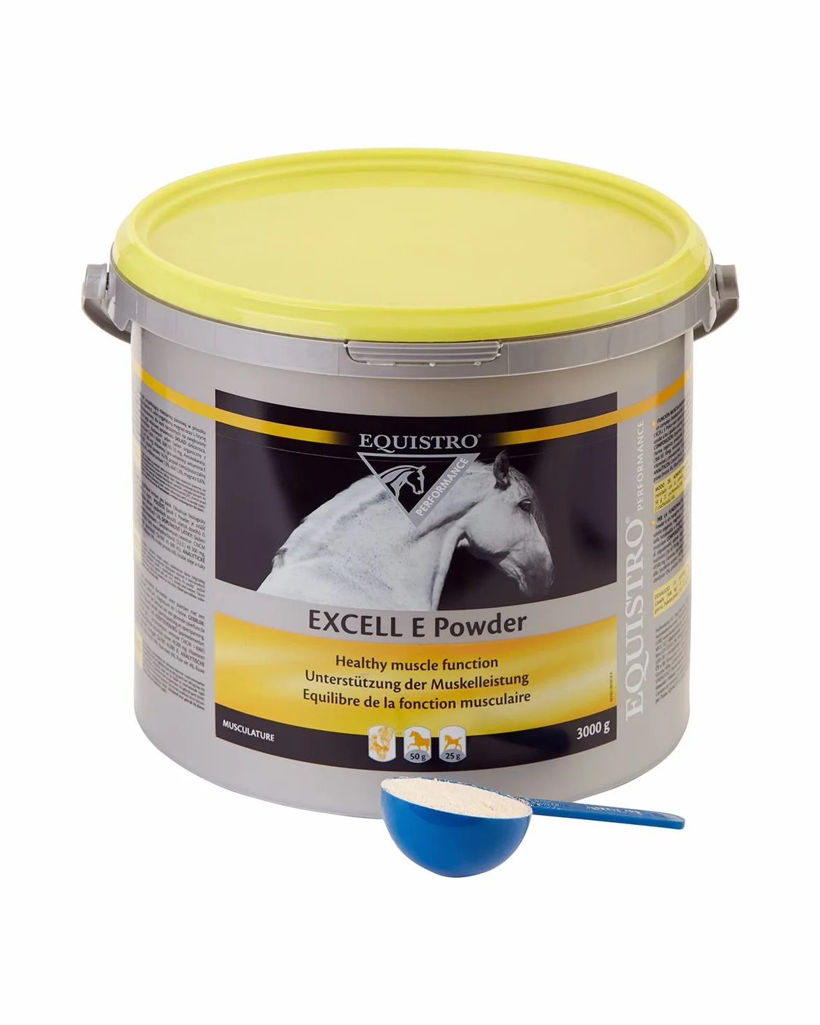 EQUISTRO Excell E | Complemento alimenticio para caballos | Apoyo de la función muscular | Ayuda a aliviar el sobreesfuerzo muscular y la tensión | 3 kg