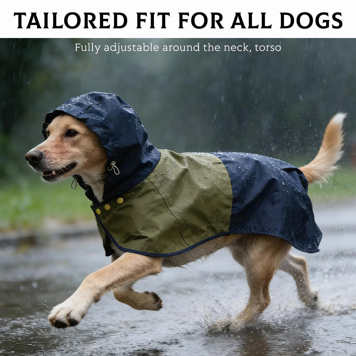 Impermeable para Perro, Chaqueta contra Lluvia con Capucha Ajustable y Tiras Elásticas - Ligero y Transpirable para Perros Pequeños, Medianos o Grandes (L)