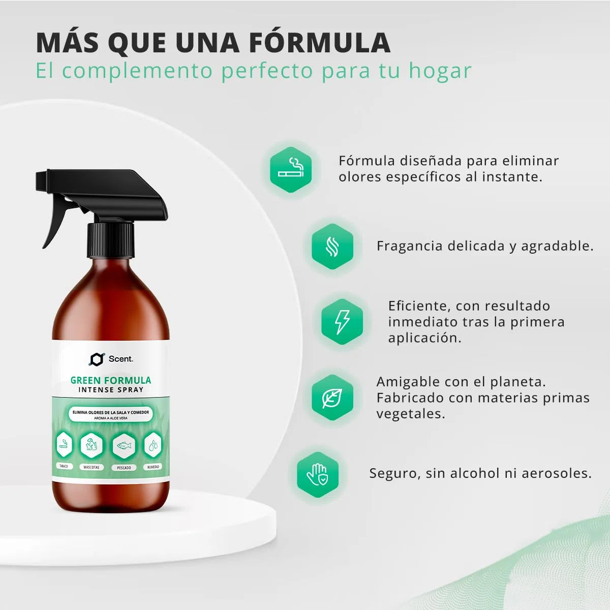 Neutralizador líquido de Olores Multiusos Spray - Fórmula Green - Ideal para eliminar el olor a humedad, mascotas, pescado, comida…, entre otros - Aroma Aloe vera - 250 ml - SCENTECHNOLOGIES