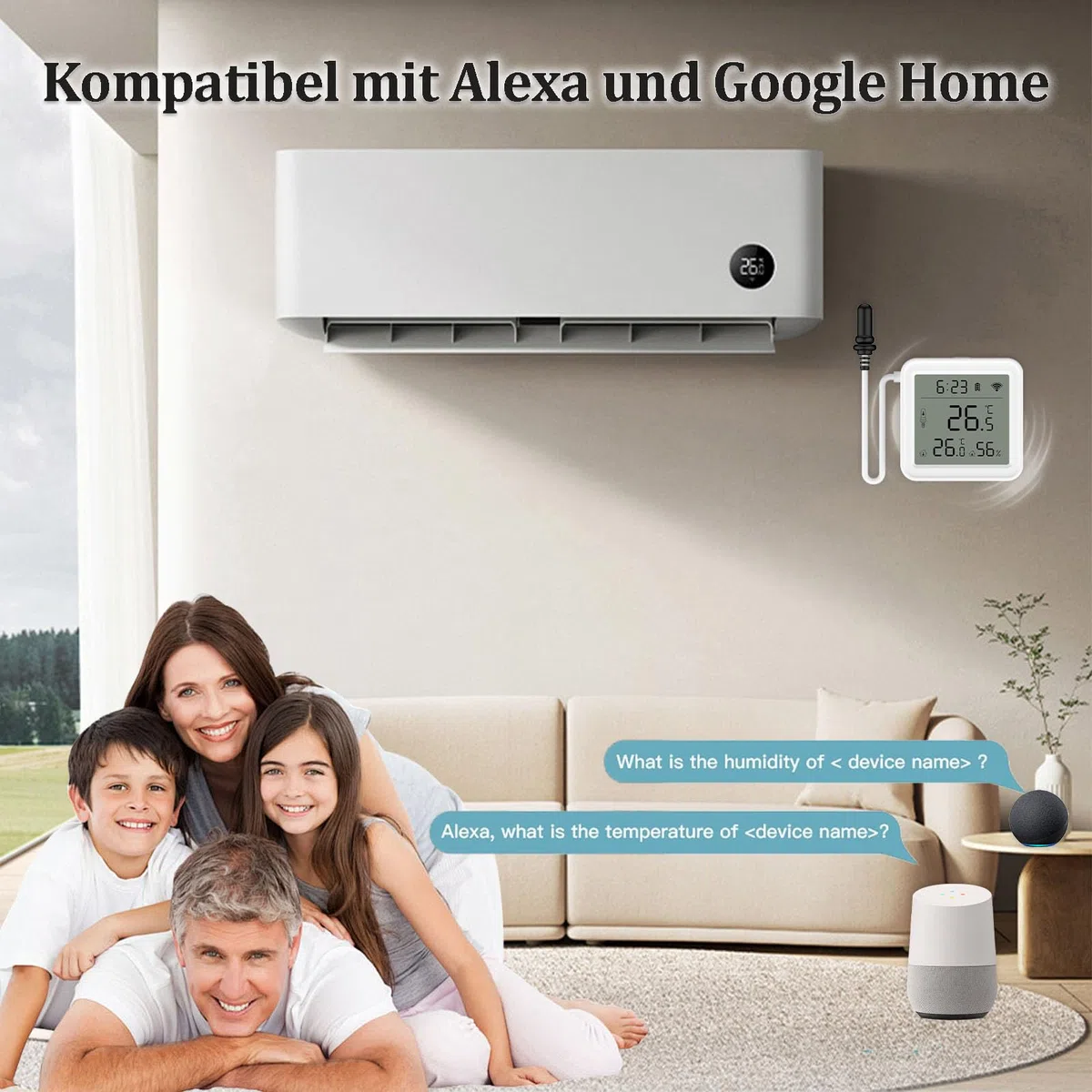 Termometro Digital Casa, Sensor Termometro Wifi App Alerta, Higrometro Digital interior, Exportación de Datos Gratis Monitor de Termometro para Nevera, Pecera, Acuarios