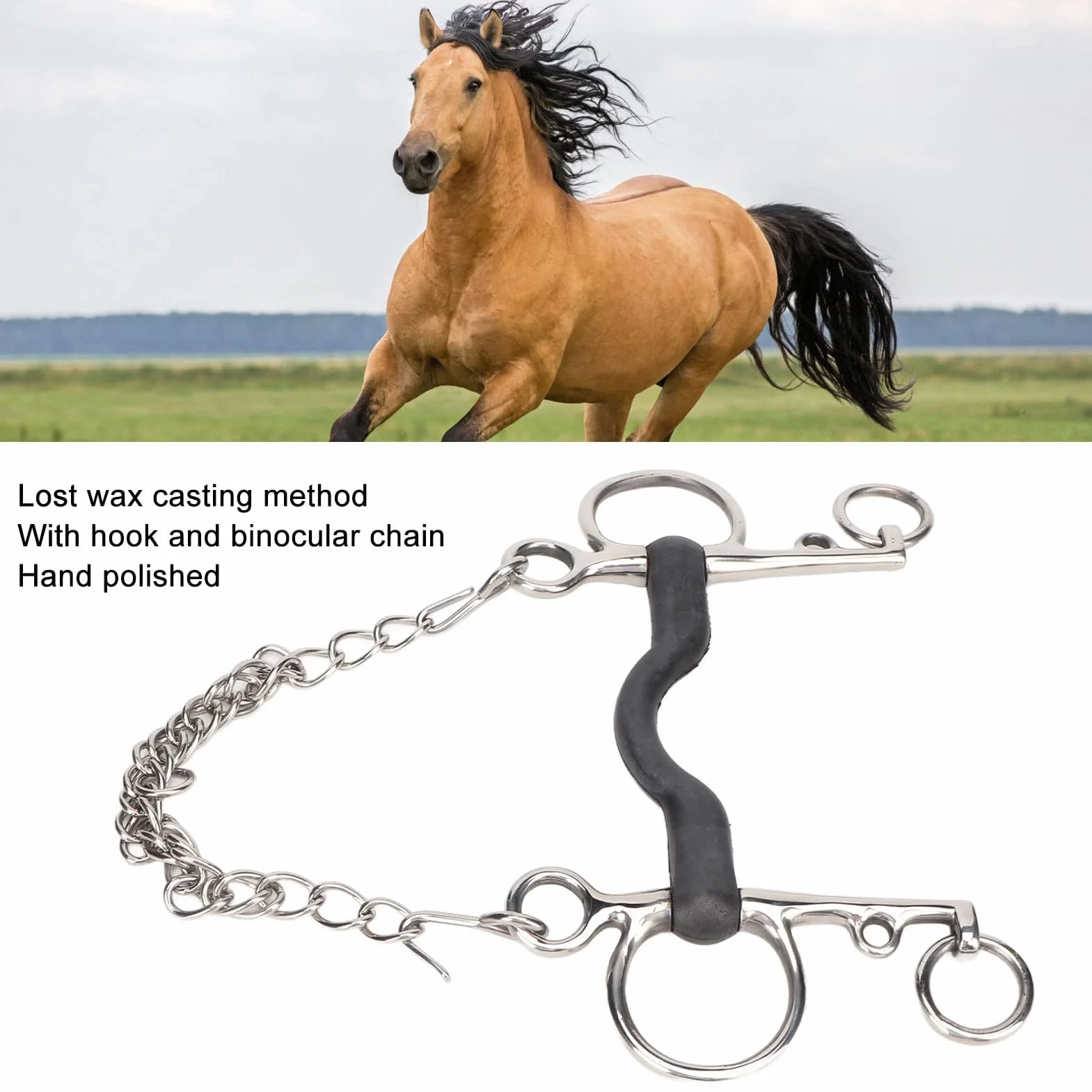 Broca para Caballo, Filete para Caballo, Broca para Boca de Acero Inoxidable, Segura, Pulida a Mano, fácil Control para Accesorios de Carreras