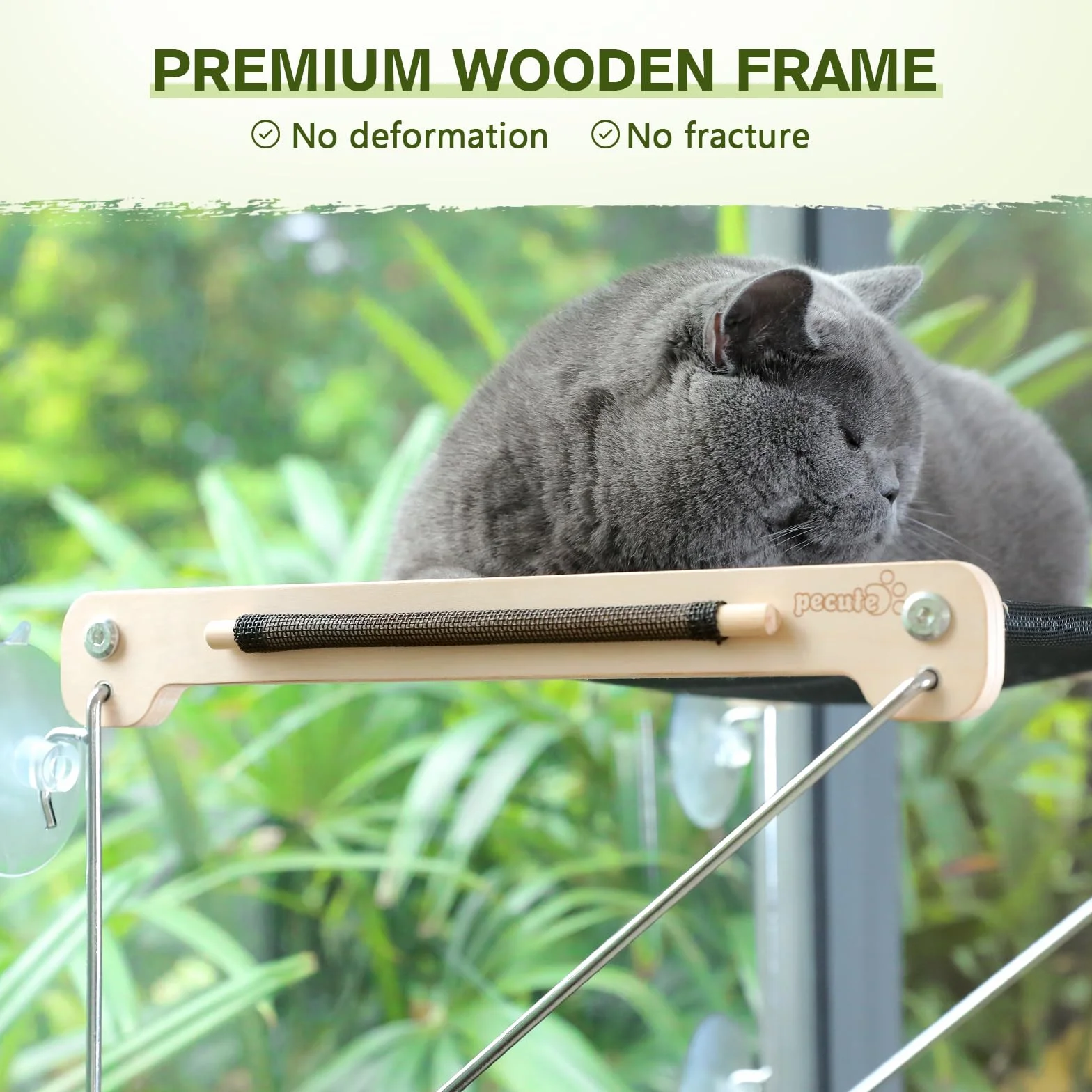 pecute Hamaca Gato Ventana, Hamaca Reforzada con Fuerte Ventosa, Cama Colgante de Interior Reclinable, Cama Colgante Malla Disipación de Calor Grande para Siesta y Tomar el Sol (hasta 15 kg)